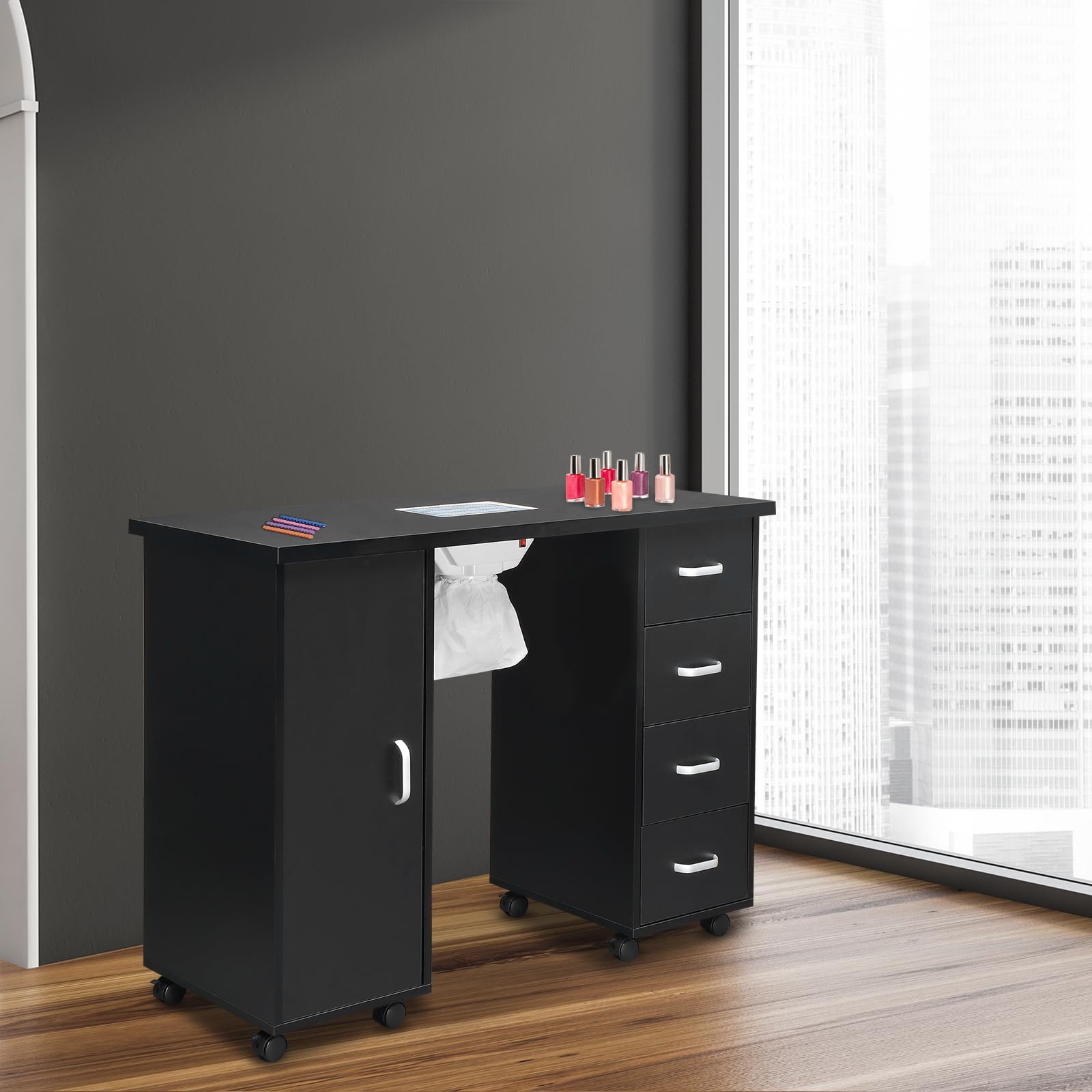 Professional Nail Art Manicure Table with Fan & Dust Collection - Beauty Salon Workstation with Storage Drawers, Nail Technician Desk for Spa & Nail Shop - Perfect for Gel Polish, Acrylic Nails & Pedicures