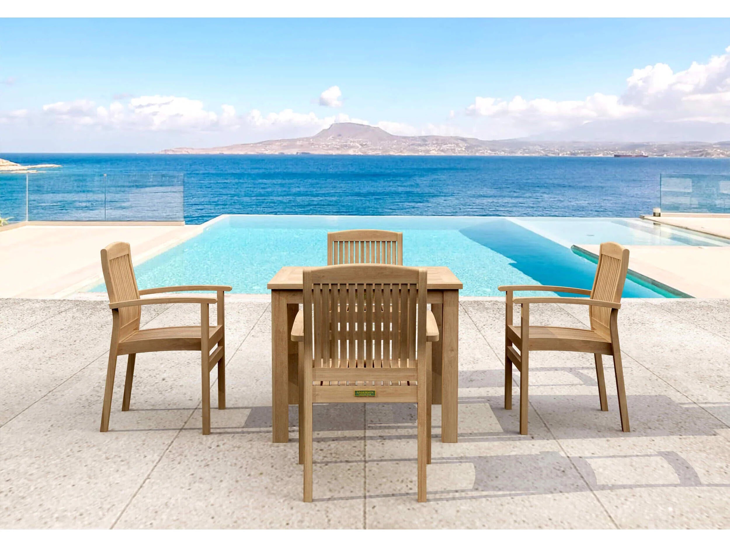 Anderson Teak 5-Piece Outdoor Bistro Table and Chairs Set - Weather-Resistant Patio Dining Furniture for Garden, Deck, Poolside & Backyard (SET 21)