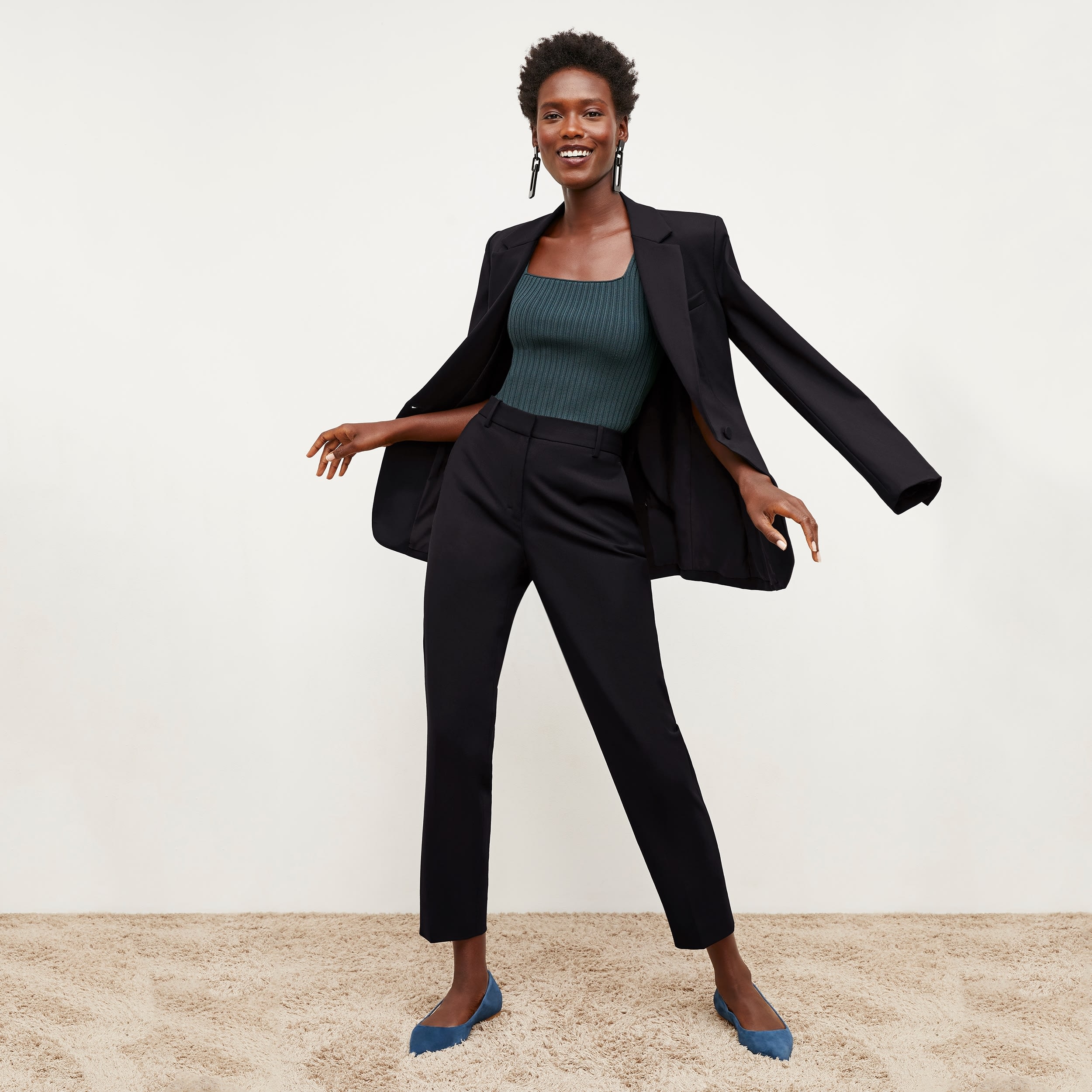 Mejia Washable Wool Twill Pants for Men & Women - Classic Black Trousers for Office, Travel & Casual Wear