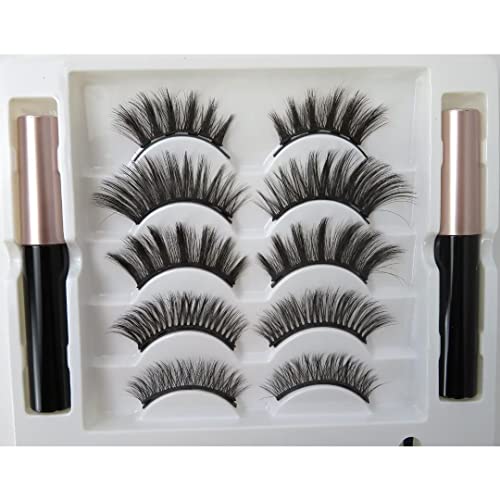 5 Pairs Magnetic Eyelashes with Eyeliner & Tweezers Set - Long Lasting Waterproof False Lashes for Natural Look - Perfect for Parties, Weddings & Daily Makeup