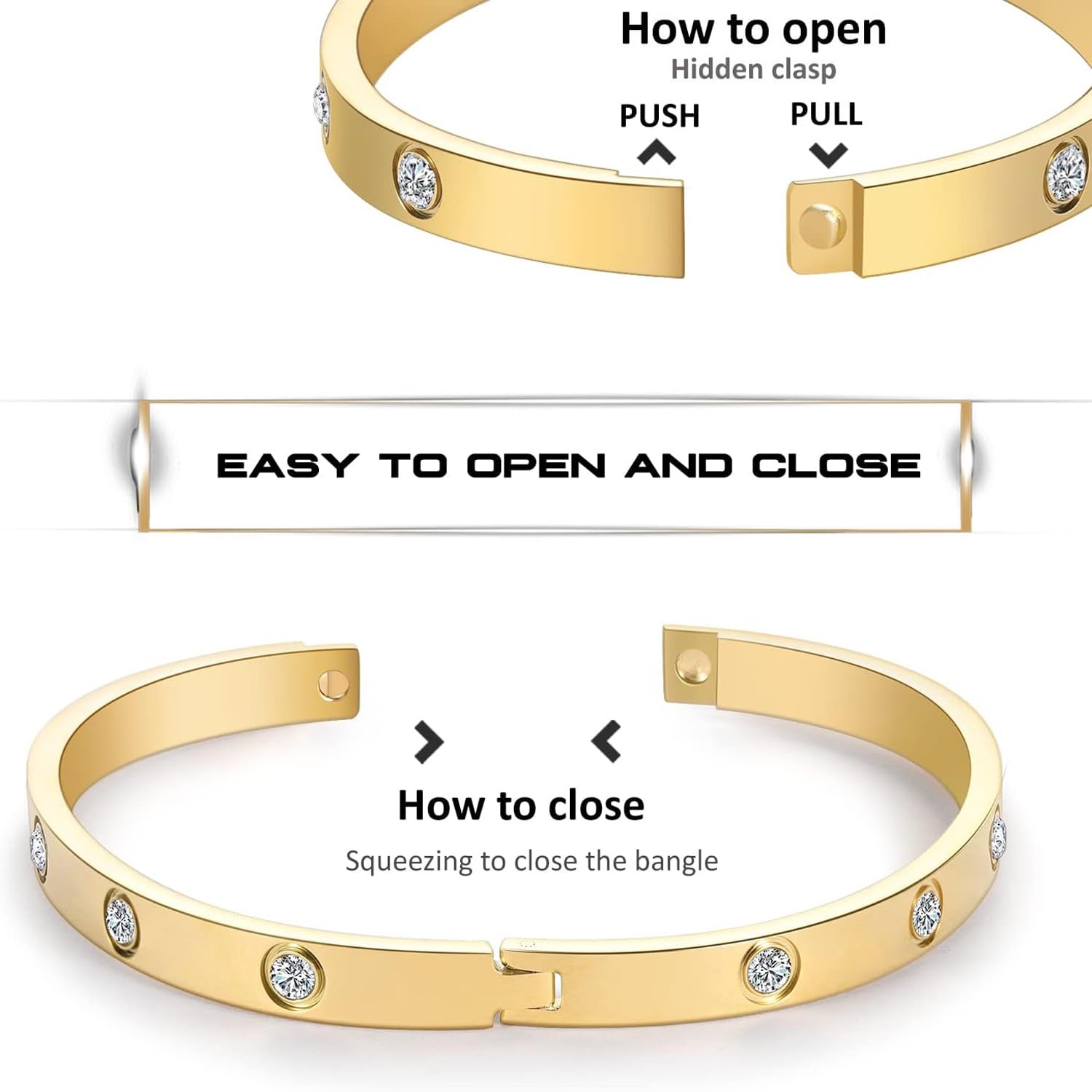 18K Gold Plated Stainless Steel Crystal Bracelet for Women - Adjustable Openable Cuff Bangle | Elegant Jewelry Gift for Mother, Sister, Wife, Girlfriend | Anti-Tarnish, Hypoallergenic | Perfect for Weddings, Anniversaries, Date Nights & Special Occasions