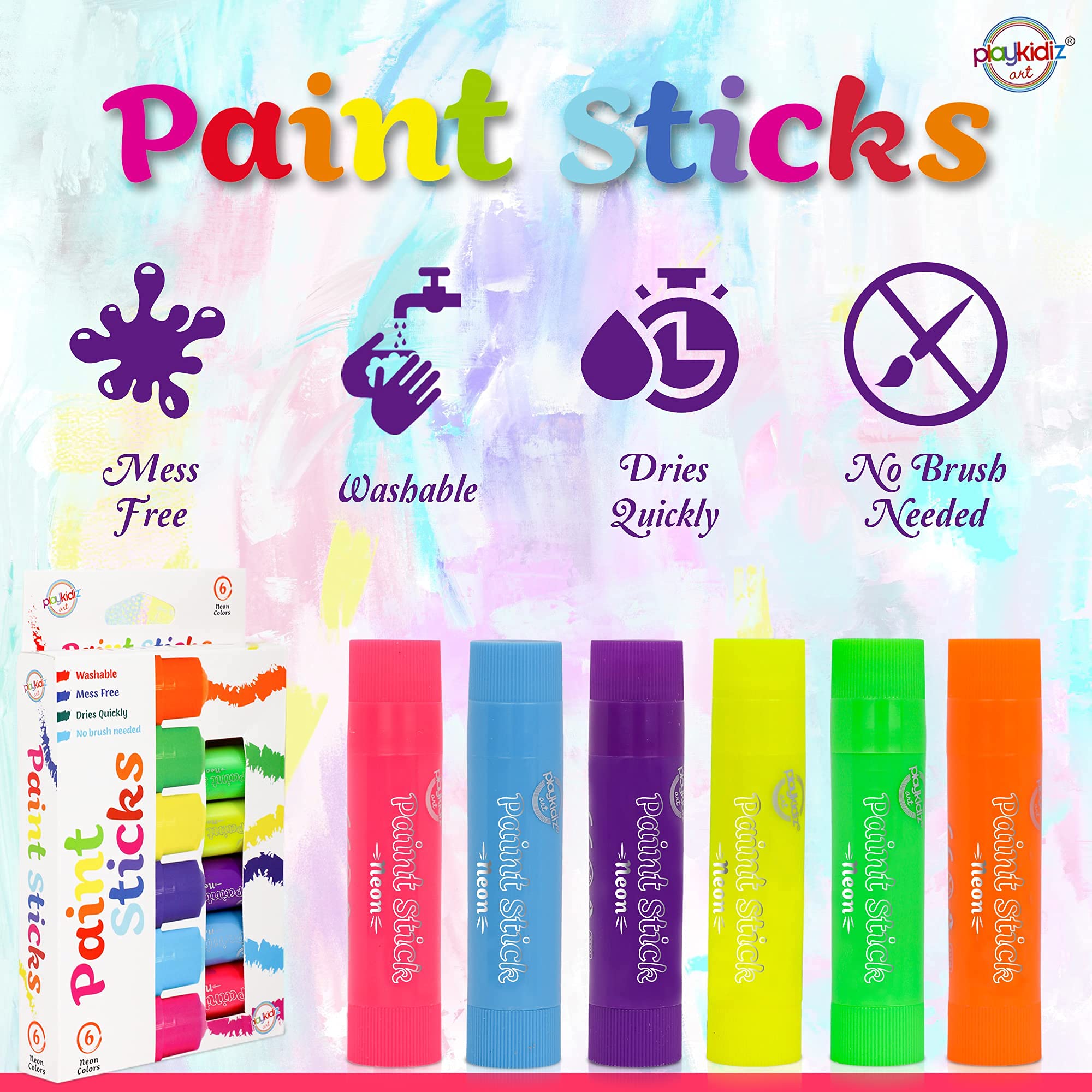 Neon Twistable Crayon Paint Sticks 6 Pack - Mess-Free Tempera Paint for Kids, Quick Drying, Non-Toxic Art Supplies - Perfect for Birthday Gifts, Classroom Activities & DIY Crafts (Ages 3+)