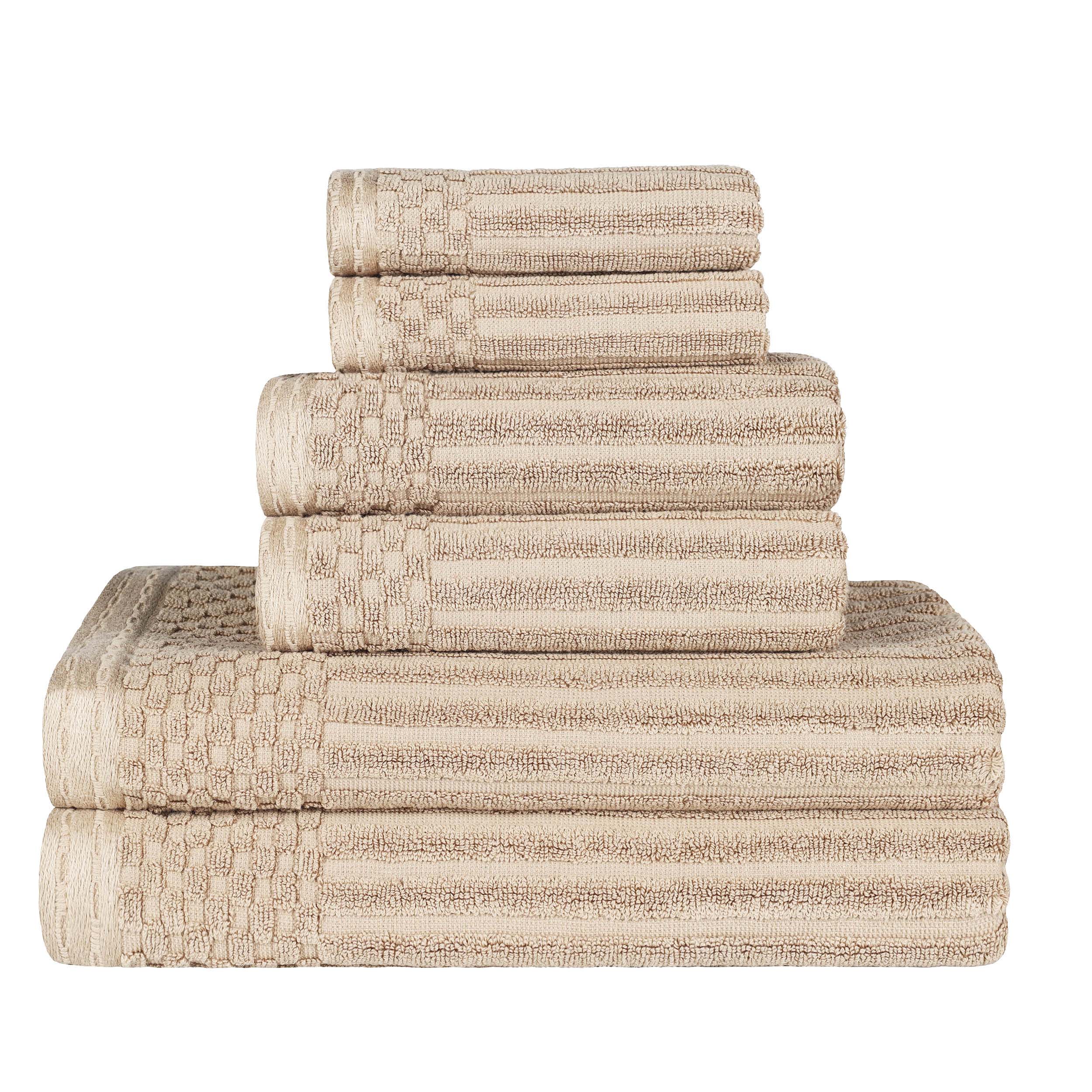Premium 6-Piece Cotton Ribbed Textured Towel Set - Medium Weight, Soft & Absorbent Bath Towels for Spa, Gym, and Everyday Use