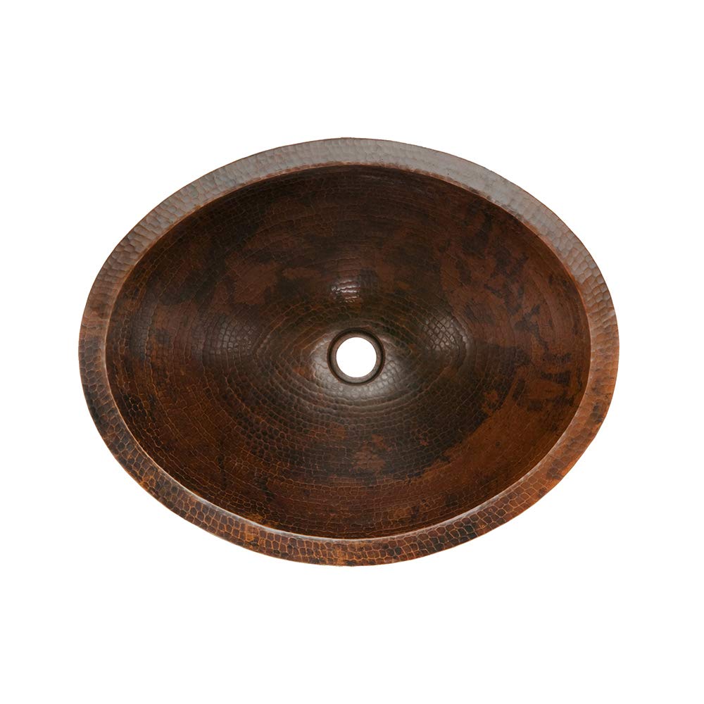 Premier Copper 20-Inch Oval Hammered Copper Bathroom Sink - Oil Rubbed Bronze Finish, Under Counter Master Bath Sink for Vintage & Farmhouse Style Bathrooms