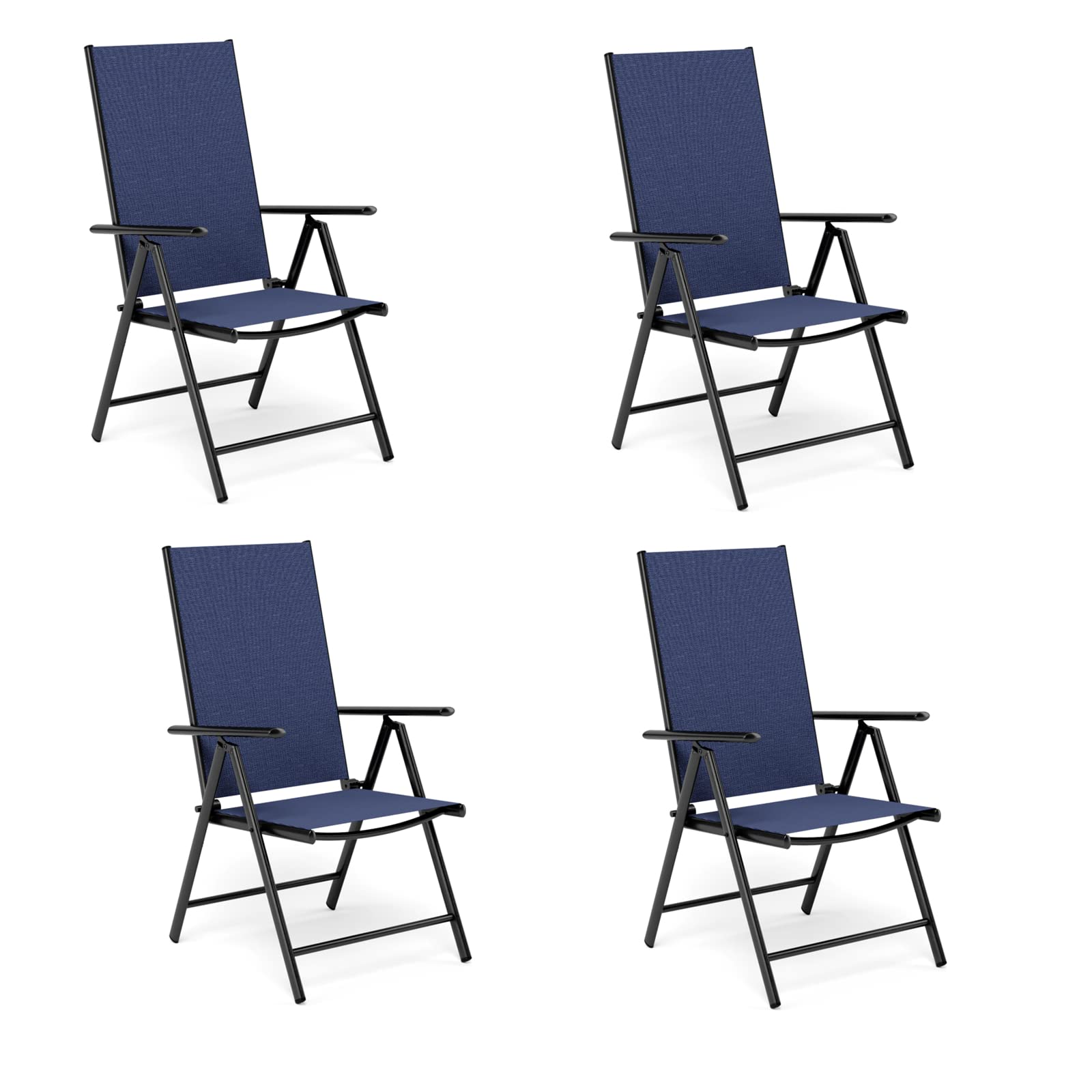 MFSTUDIO 4-Pack Patio Folding Chairs - Adjustable Outdoor Dining Chairs with Sling Back, Portable Blue Garden Chairs for Backyard, Lawn & Poolside (7-Level Reclining, Weather-Resistant) - Perfect for BBQs, Picnics & Outdoor Relaxation