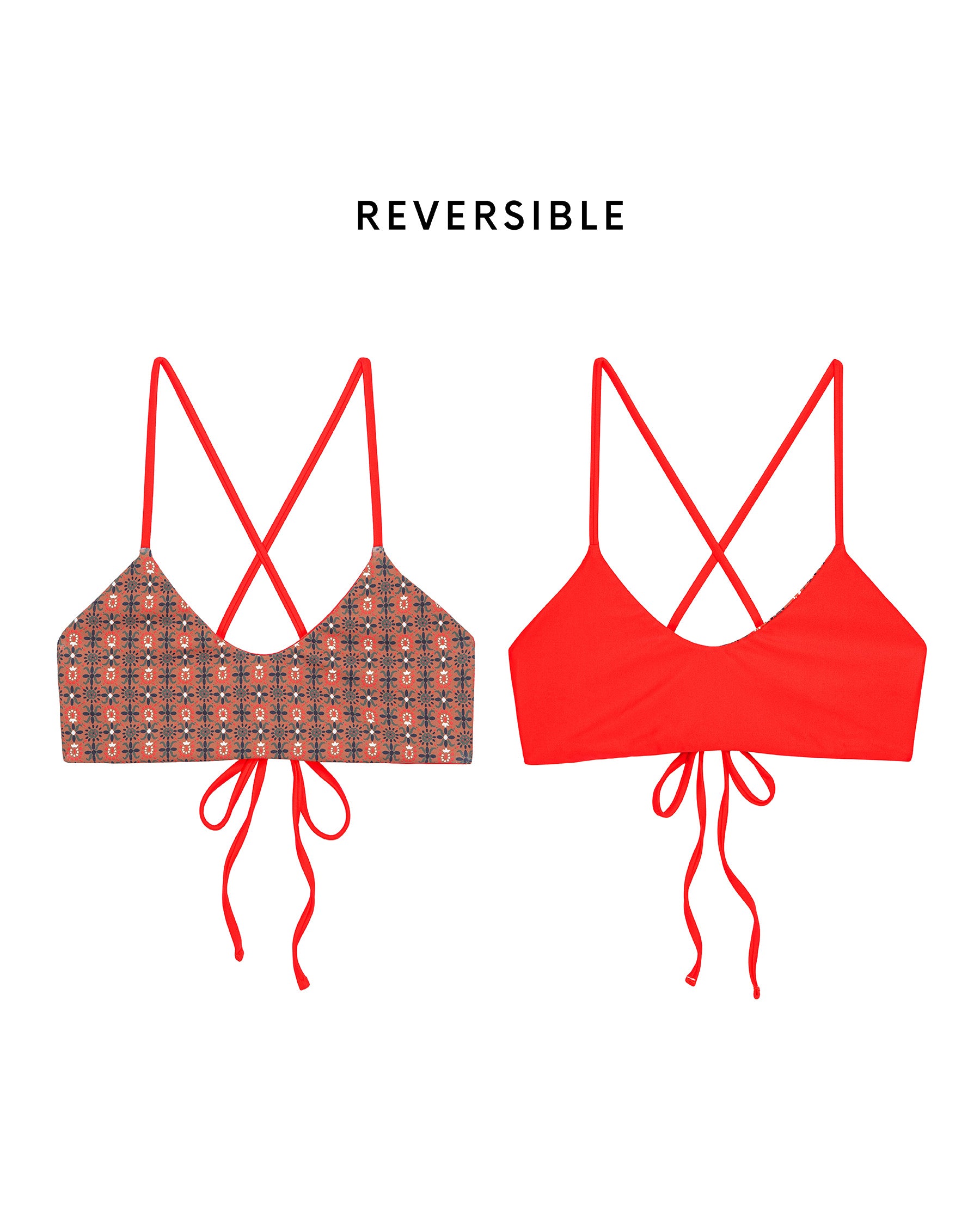 Reversible Bralette - Rust Tile Print & Hot Red | Comfortable Wireless Bra for Yoga, Lounge & Everyday Wear