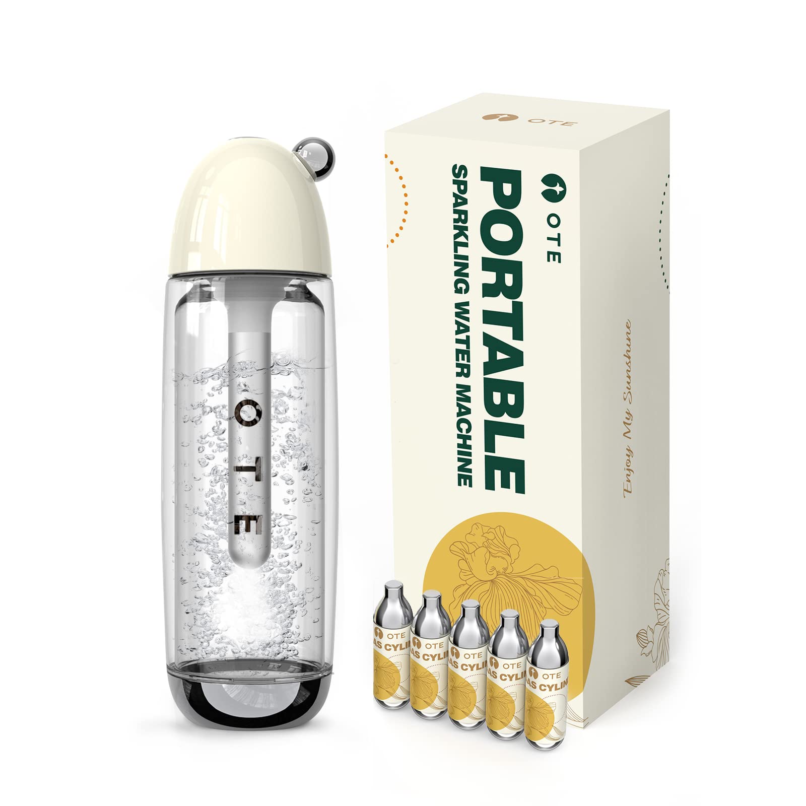 OTE Portable Sparkling Water Maker - Home Soda Machine with 20 CO2 Cylinders | 450ml Compact Carbonated Water Maker, No Electricity Needed | BPA-Free Double Layer PET Bottle & Dual Pressure Relief Valves | Perfect for Kitchen, Office, Parties & Healthy Hydration
