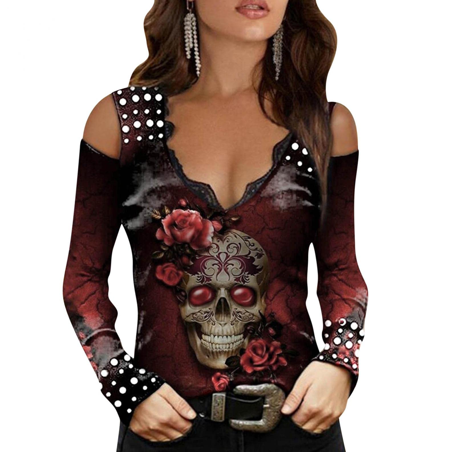 Women's Cold Shoulder Tops - Short Sleeve Zipper Tunic Shirt with Funny Print & Scoop Neck | Summer Blouse for Casual Wear, Parties & Date Nights
