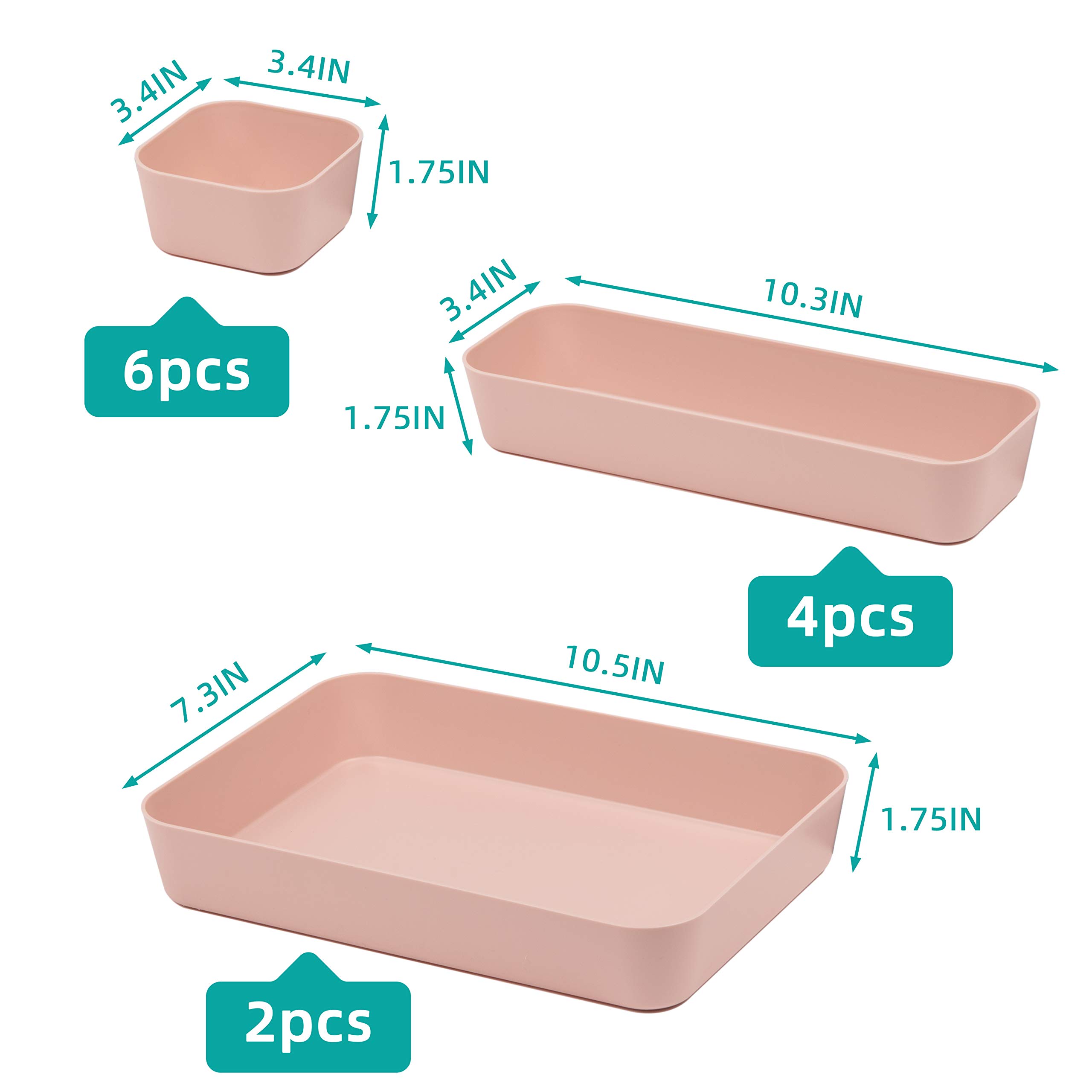 12-Pack Pink Plastic Drawer Organizers for Makeup, Bathroom, Office & Kitchen - Stackable Storage Containers for Vanity, Desk & Cabinet Organization (Home & Office Use)