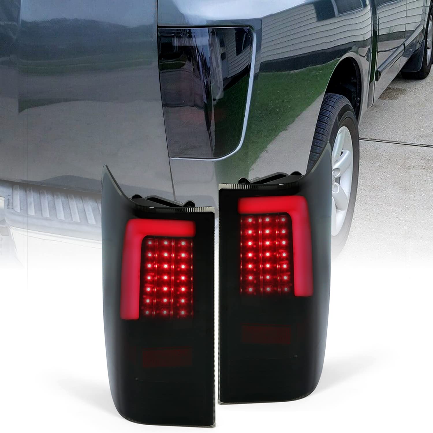 Kojem Smoked LED Tail Lights for 2004-2015 Nissan Titan - Black Housing LED Tube Bar Taillights with Brake & Turn Signals | Durable Replacement Assembly for Off-Road & Night Driving