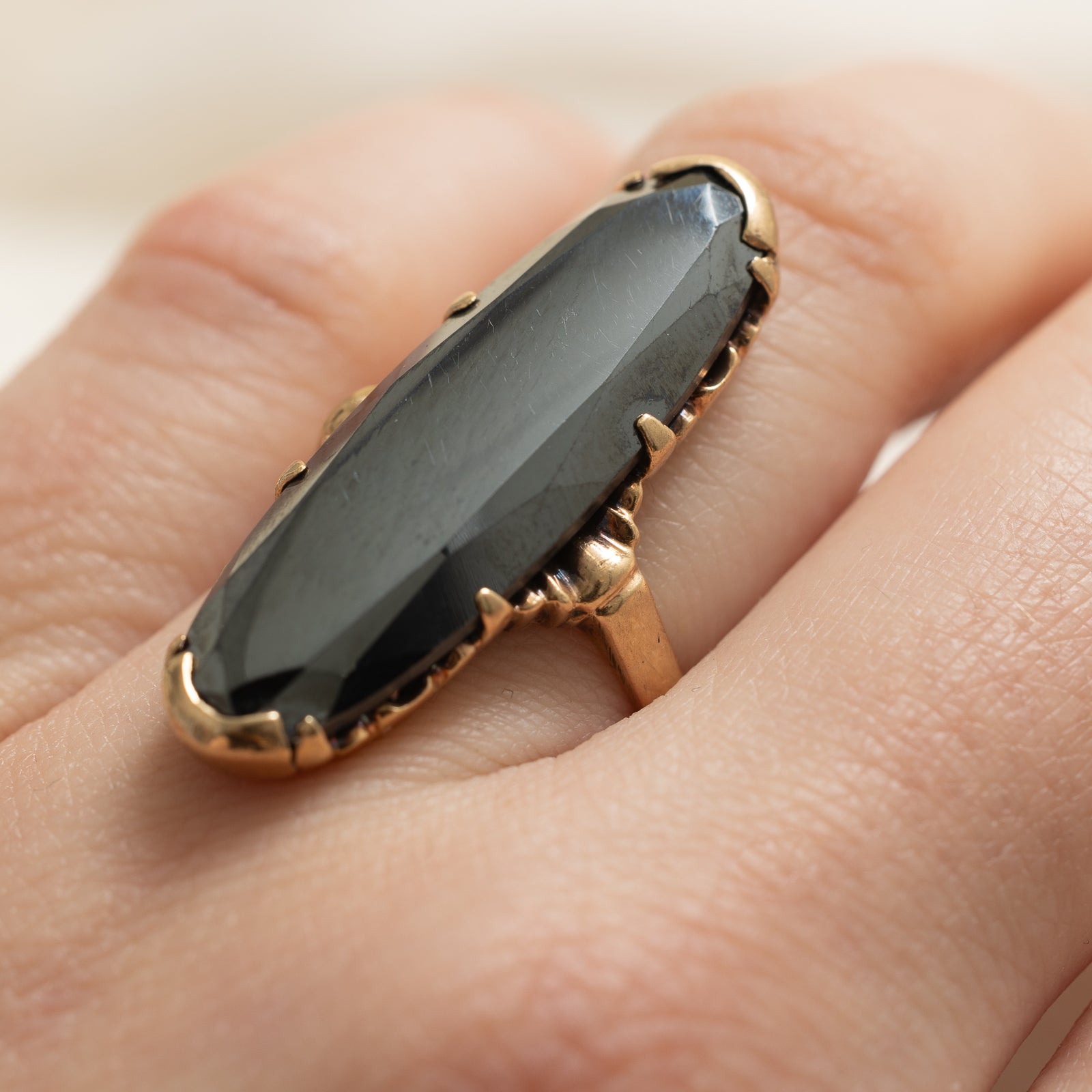 13.00ct Hematite Navette Ring Size 5.75 - Elegant Gemstone Jewelry for Women, Perfect for Weddings, Parties & Everyday Wear