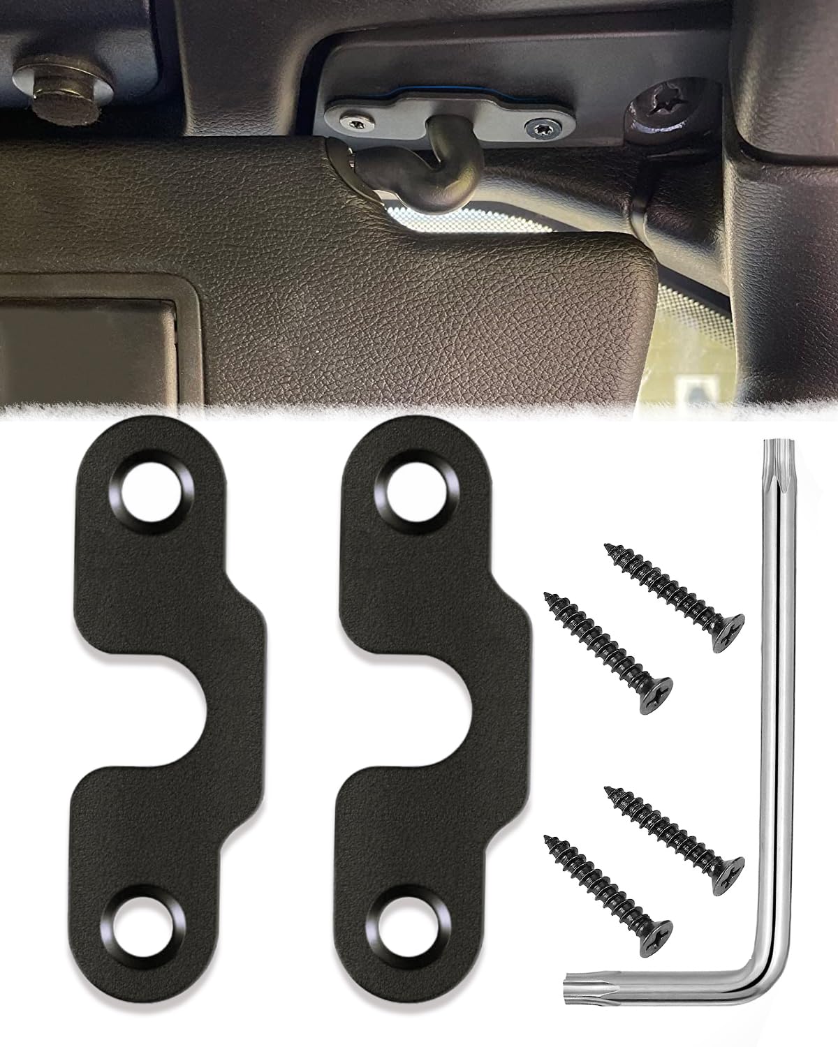 Aluminum Alloy Sun Visor Clips for Jeep Wrangler JK/JL & Gladiator JT (2018-2023) - Black Upgrade Repair Kit | Durable Replacement for Off-Road & Daily Driving