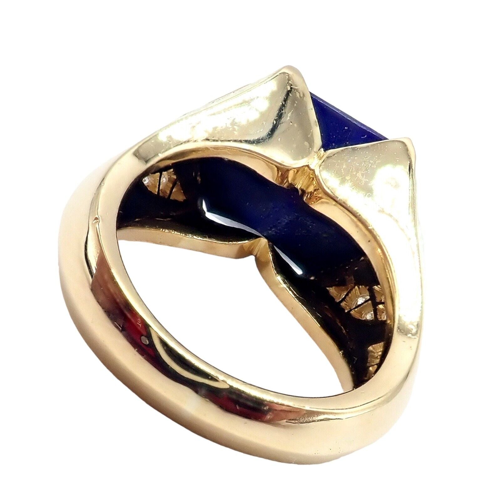 Authentic Julius Cohen 18k Yellow Gold Diamond & Lapis Lazuli Ring for Women - Luxury Statement Jewelry for Weddings, Parties & Special Occasions