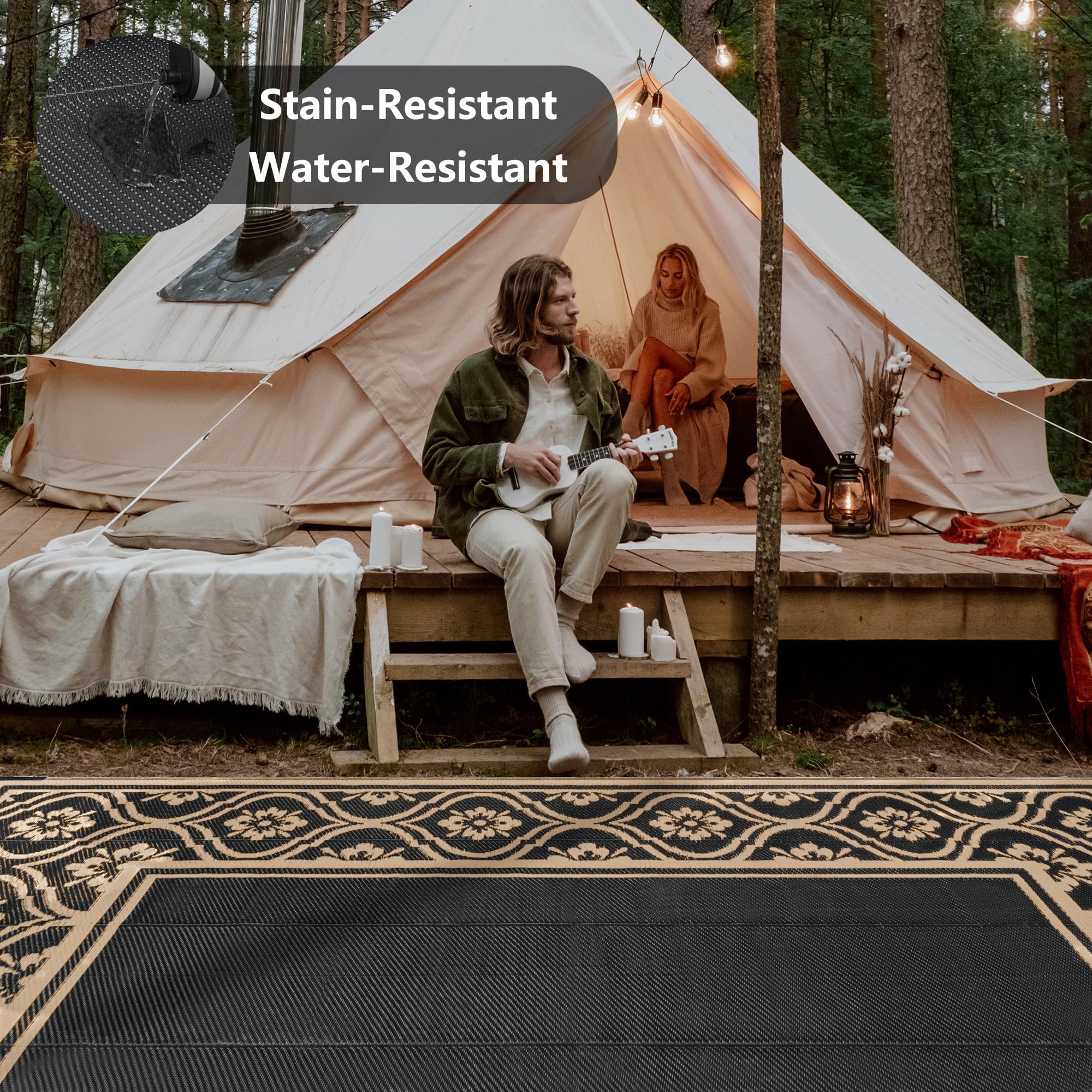 8x10 Waterproof Outdoor Rug - Reversible Brown Patio Mat for Camping, RV, Deck, Porch, Balcony & Beach - Durable & Weather-Resistant for Picnics, Entryways & Outdoor Living Spaces