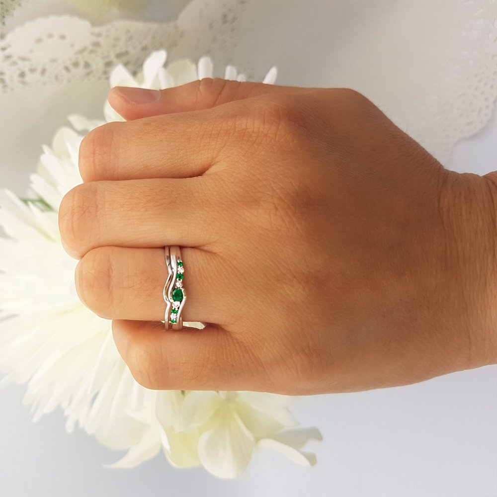 Dazzlingrock Collection 10K Solid White Gold Emerald & White Diamond Bridal Promise Engagement Ring Set - Perfect for Proposals, Anniversaries & Special Occasions