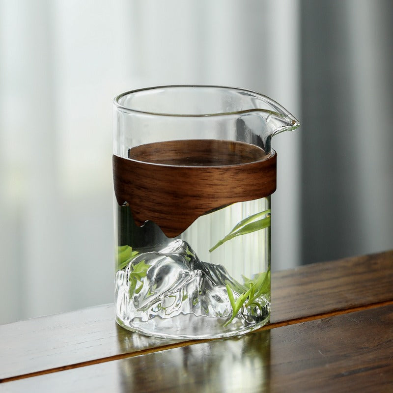 Premium Mountain Glass Fair Cup with Natural Bamboo Handle - Perfect for Tea, Coffee & Hot Beverages at Home, Office or Outdoor Camping