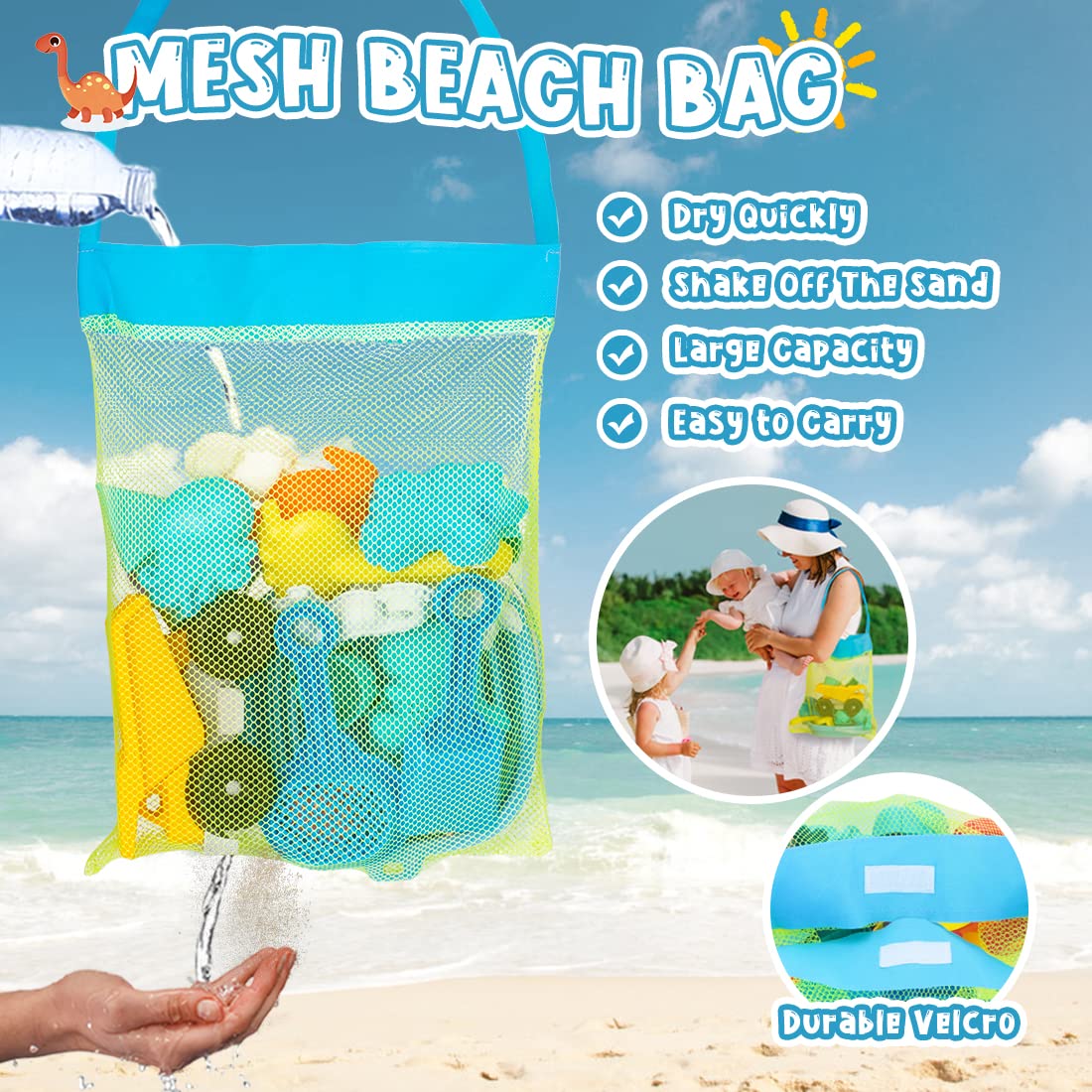 23Pcs Beach Sand Toys Set with Dump Truck, Collapsible Bucket, Shovel & Castle Molds - Outdoor Sandbox Play Kit for Kids with Dinosaur & Animal Shapes, Includes Mesh Storage Bag - Perfect for Beach Vacations, Backyard Sandpits & Summer Outdoor Activities