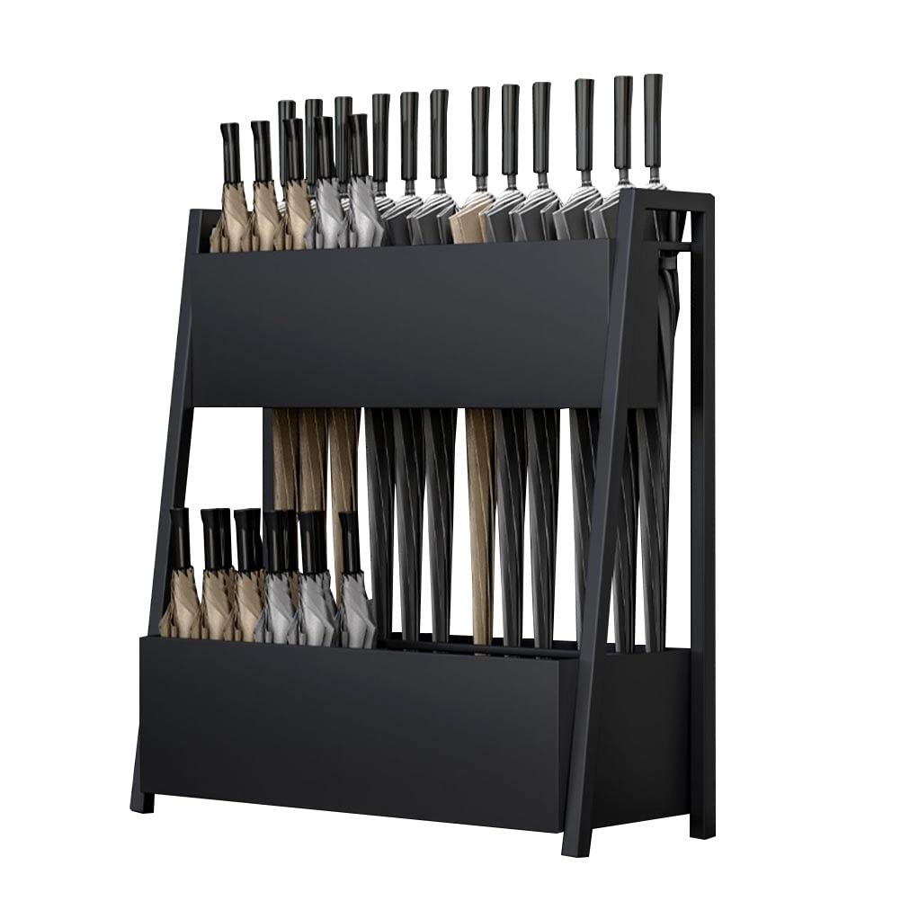 Large Capacity Commercial Umbrella Stand Holder - Heavy Duty Metal Umbrella Rack for Hotels, 4S Shops, Shopping Malls & Schools (48x26x58cm, Black) - Indoor/Outdoor Waterproof Umbrella Storage Solution for Entryways, Lobbies & Public Spaces