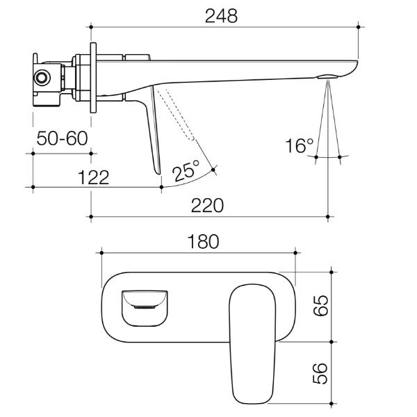 Caroma Contura II 220mm Wall Mounted Bathroom Basin Mixer Tap - Brushed Nickel Finish for Modern Bathrooms & Vanities