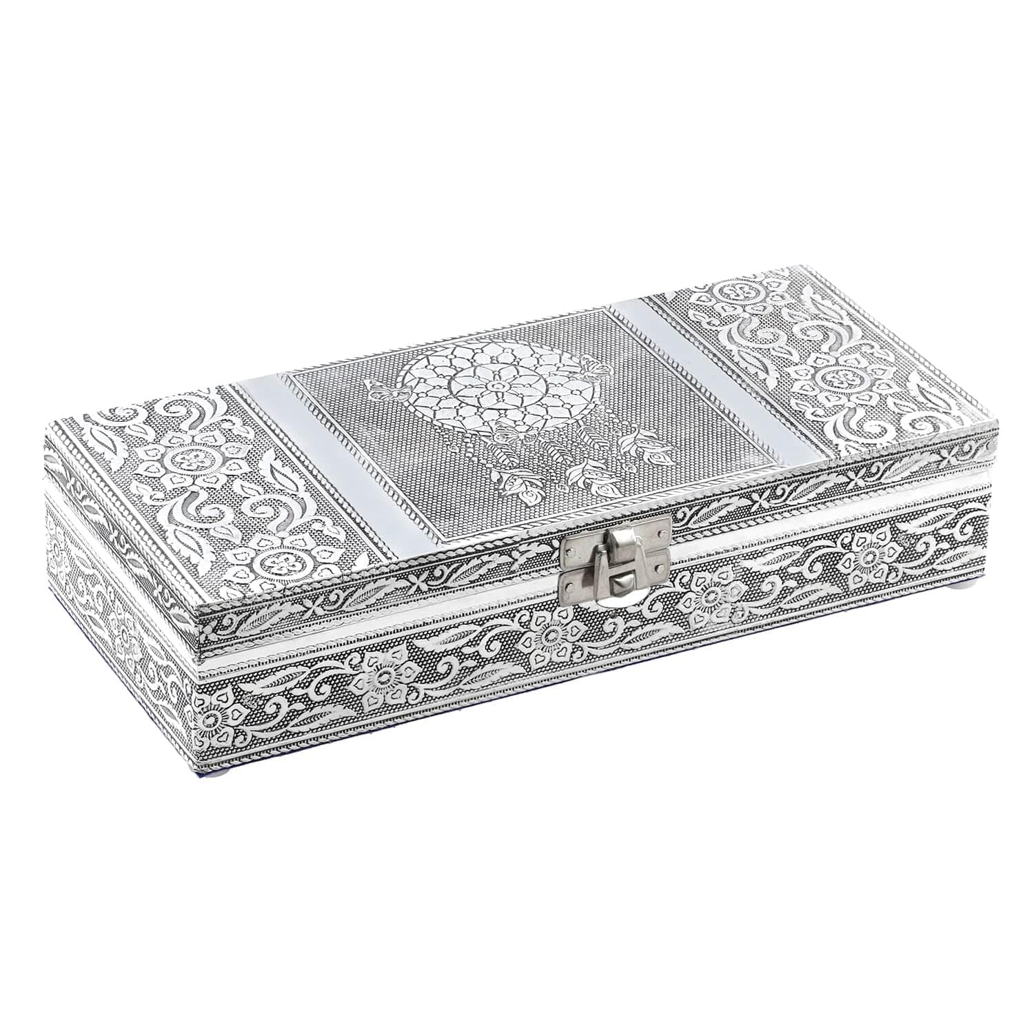 Handcrafted Embossed Aluminum Jewelry Organizer Box for Women - Elegant Oxidized Storage Case with Compartments | Perfect Birthday Gift, Travel Jewelry Case & Vanity Table Organizer