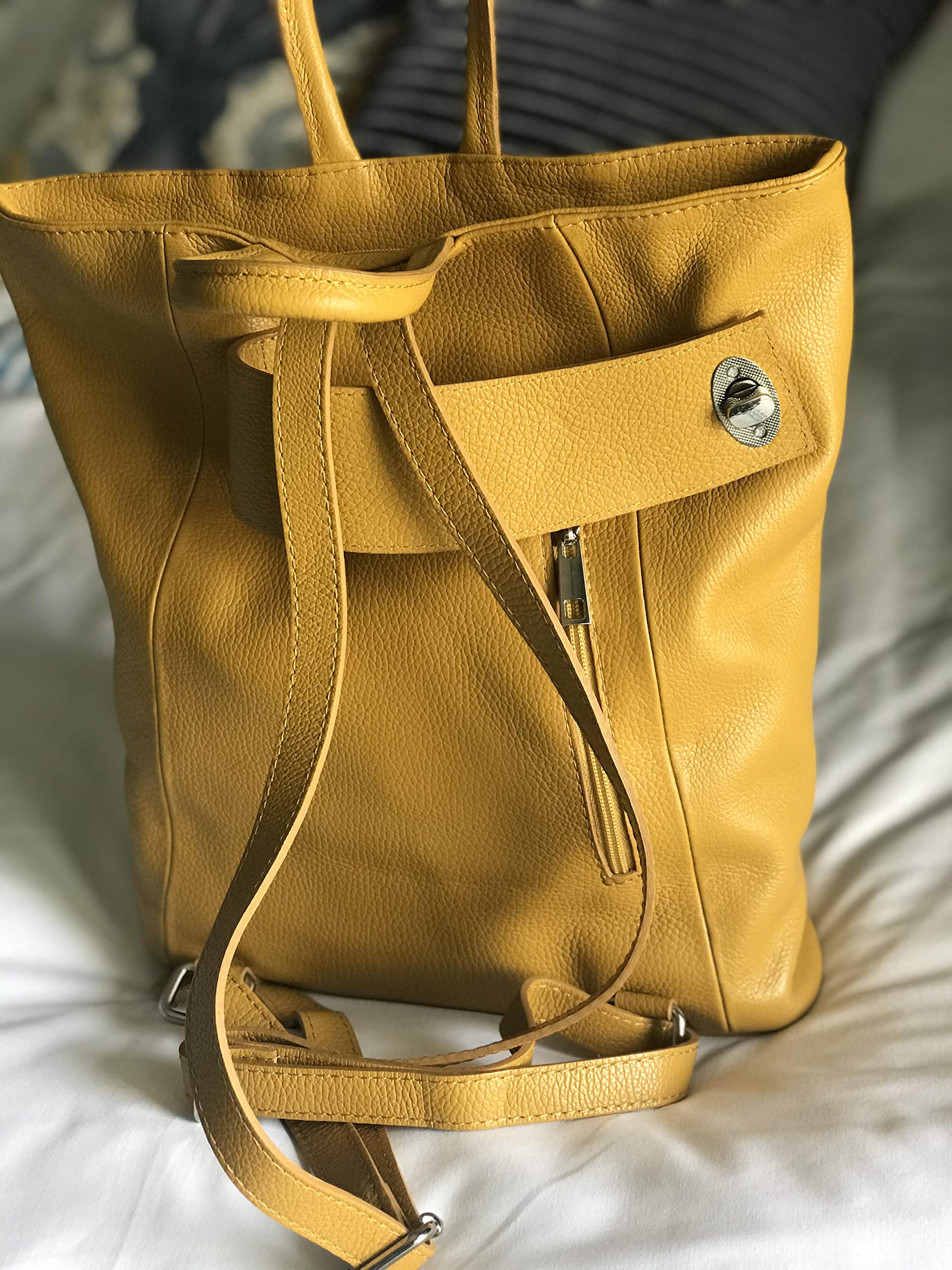 Stella Convertible Leather Backpack Purse for Women - Stylish Dark Mustard Yellow Travel Tote Bag | Perfect for Work, School & Weekend Getaways