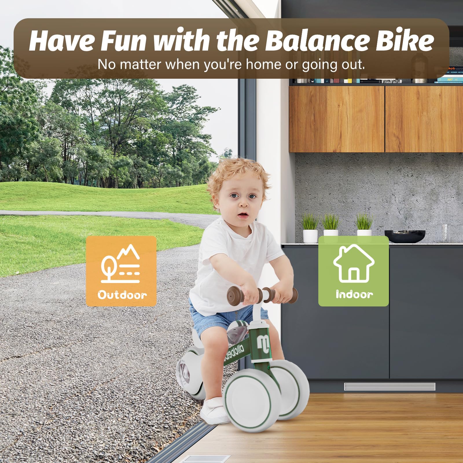 Allobebe Baby Balance Bike for Toddlers 12-36 Months - Adjustable Seat, Silent Soft 3 Wheels - First Bike Training from Standing to Running - Perfect Gift for 1 Year Old Girls - Indoor & Outdoor Play, Park Rides, Early Childhood Development