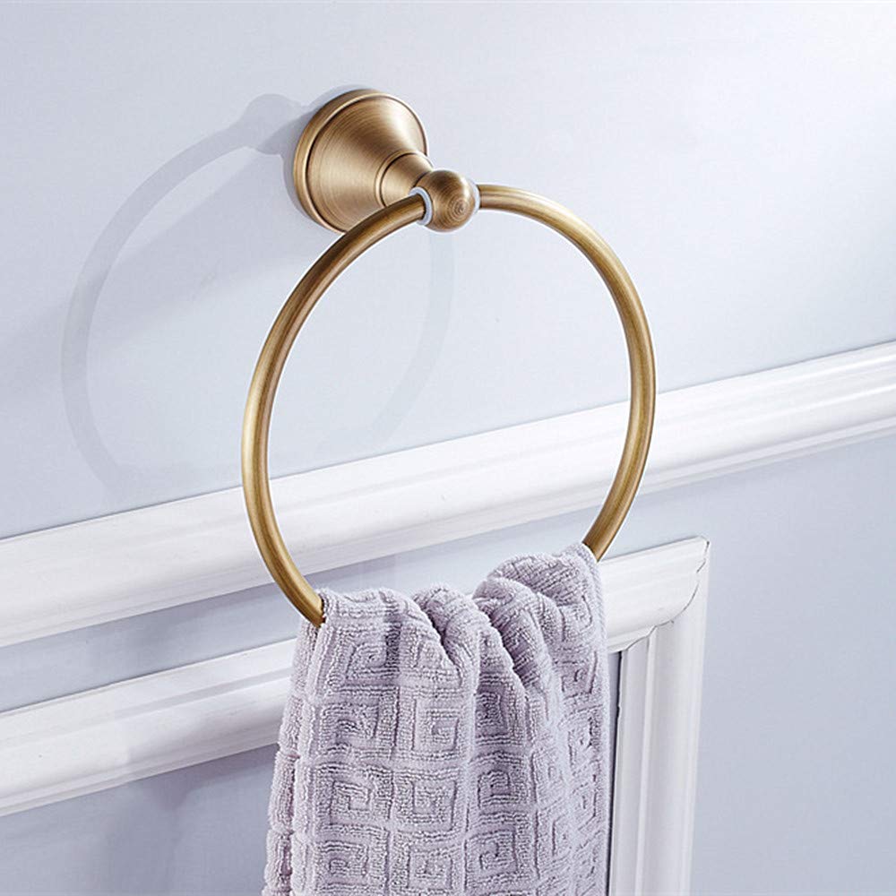 Antique Brass Leyden Towel Ring - Hand Towel Holder for Bathroom, Brushed Shower Towel Hanger, Round Wall Mounted - Perfect for Bathroom, Kitchen, and Spa Decor