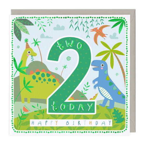 Whistlefish 2nd Birthday Card - Happy Dinosaurs Design for Toddlers | Perfect for Birthday Parties & Celebrations