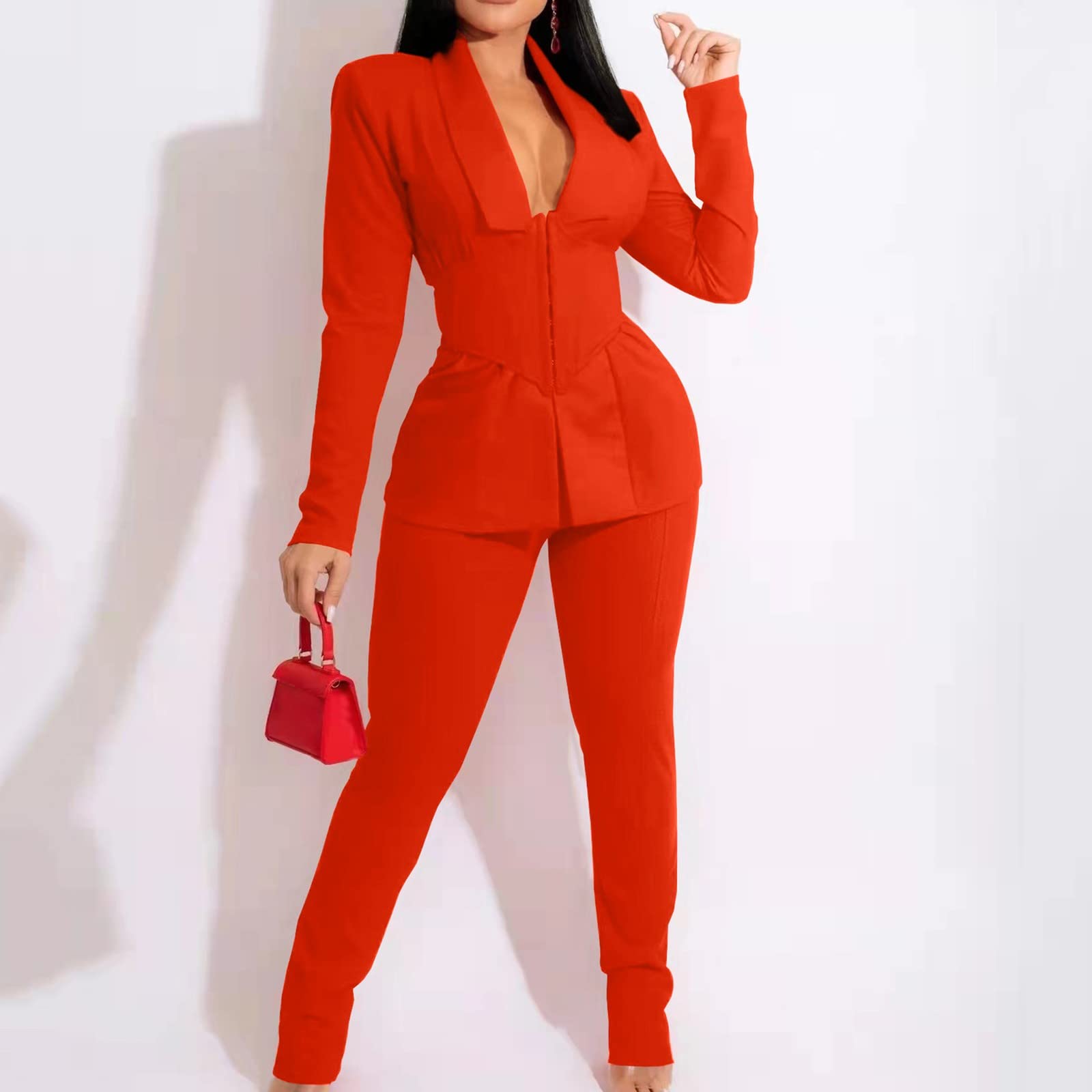 Women's Two Piece Suit Set - Sexy Lapel Office Business Outfit with Long Sleeve Blazer & Formal Pants | Perfect for Work, Business Meetings & Professional Events
