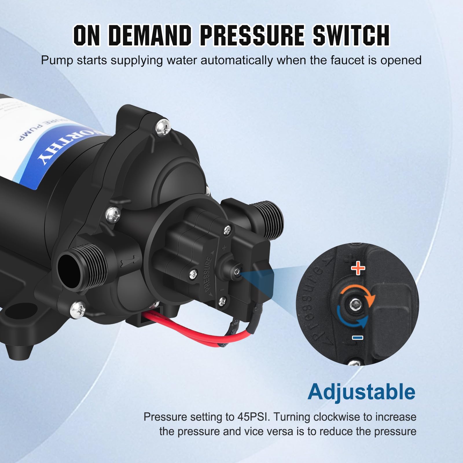 ECO-WORTHY 12V DC RV Water Pressure Pump - 3.5GPM 45PSI Self-Priming Diaphragm Pump with On Demand Pressure Switch | Perfect for RV, Yacht, Camper, Food Truck & Marine Fresh Water Systems | Ideal for Showering, Washing & Spraying Applications