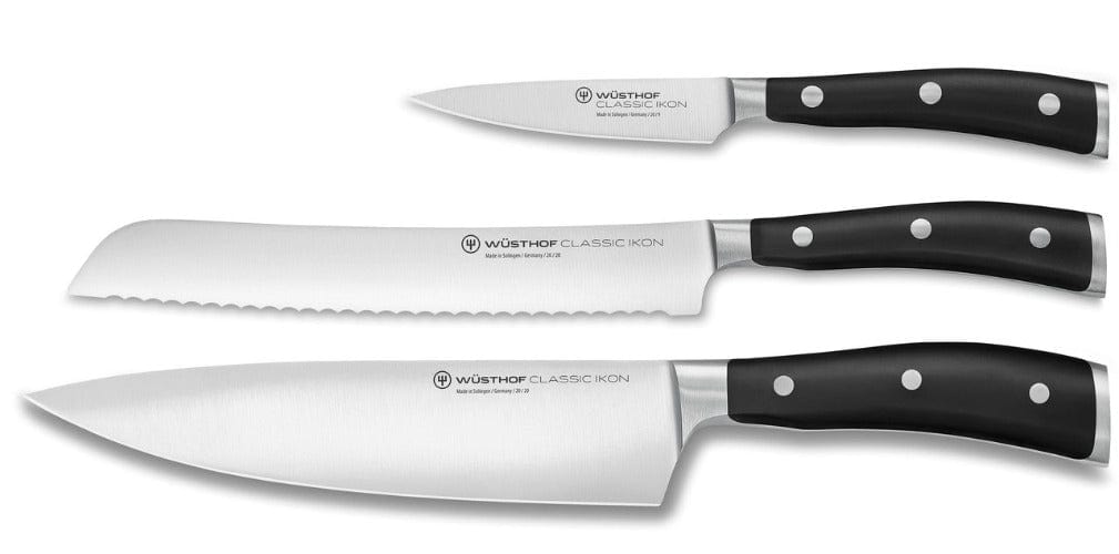 Wusthof Classic Ikon 3-Piece Starter Knife Set with Bread Knife - Premium German Kitchen Knives for Cooking, Slicing & Baking - Perfect for Home Chefs & Culinary Enthusiasts