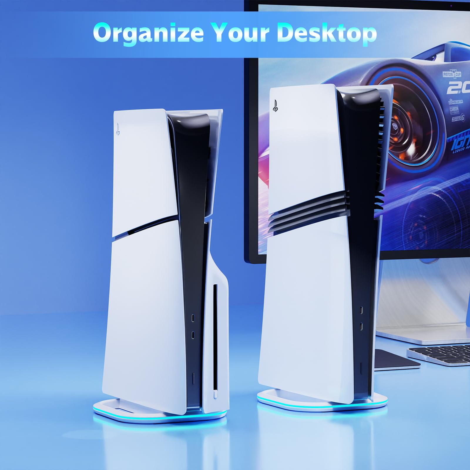 Vertical Stand for PS5/PS5 Slim/PlayStation Pro - White Gaming Console Holder with 7 RGB Lights & Secure Screw Mount | Perfect for Living Room, Bedroom & Game Room Setup