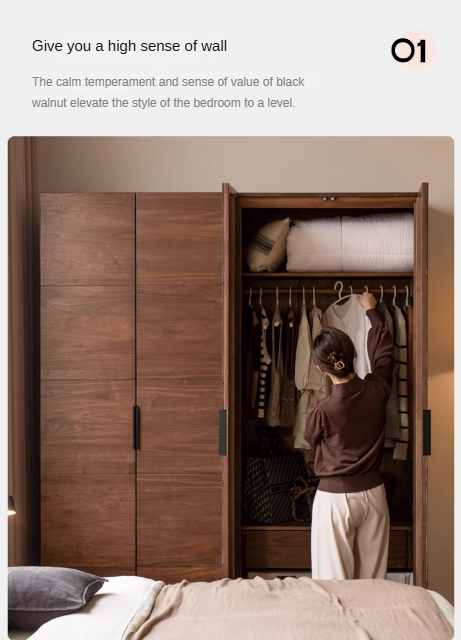 Premium Black Walnut Solid Wood Wardrobe Closet - Spacious Storage for Bedroom, Walk-In Closet & Guest Room Organization