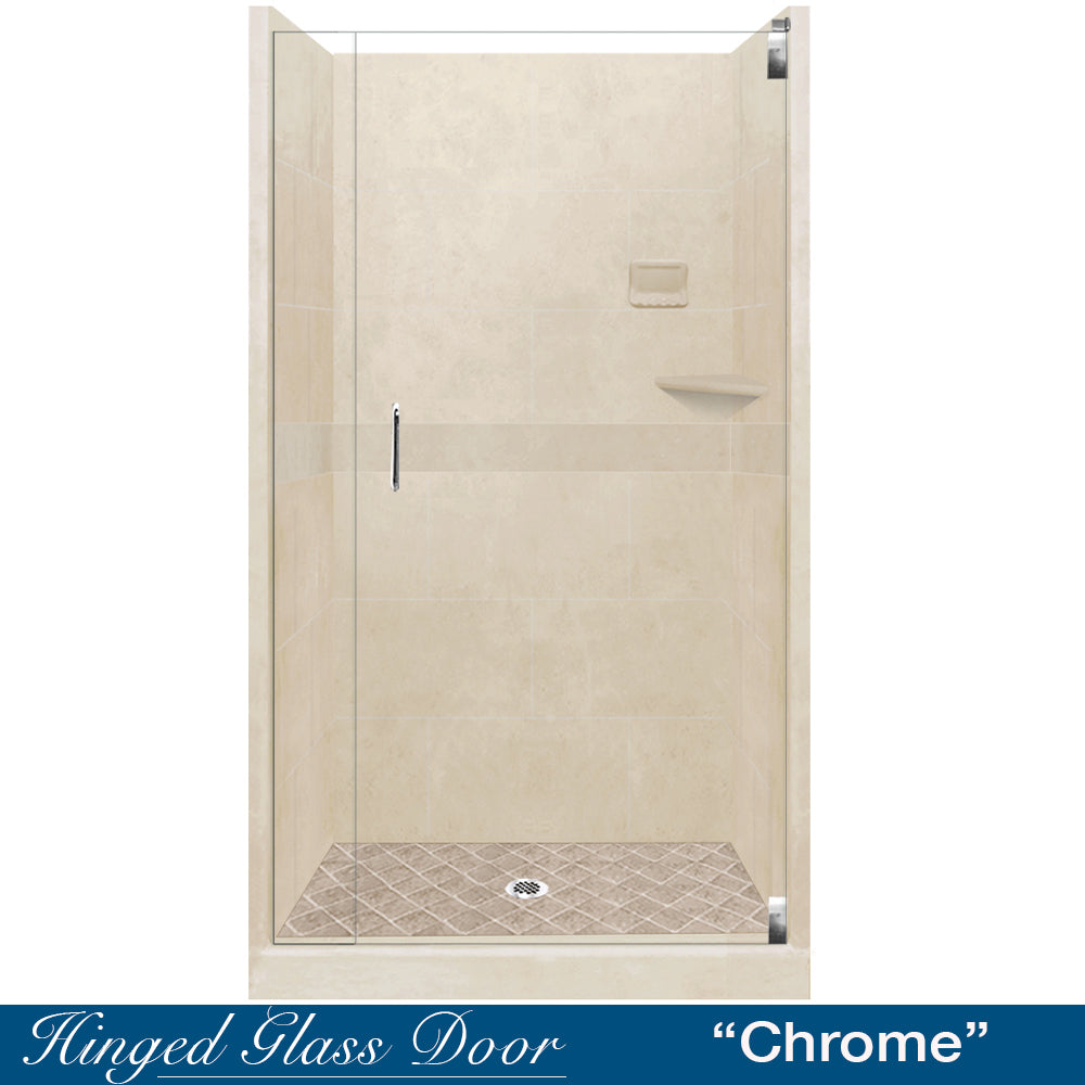 Premium Diamond Solid Desert Sand Small Alcove Shower Enclosure Kit - Waterproof Bathroom Upgrade for Compact Spaces