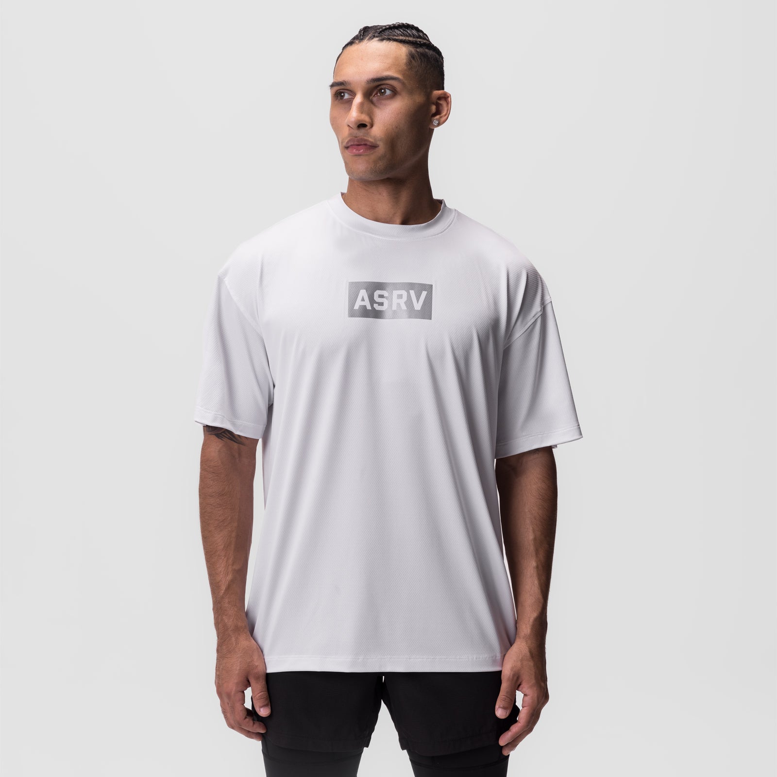 AeroSilver® Oversized T-Shirt with White Box Logo - Soft Cotton Unisex Streetwear for Men & Women | Perfect for Casual Wear, Street Style & Lounge Outfits