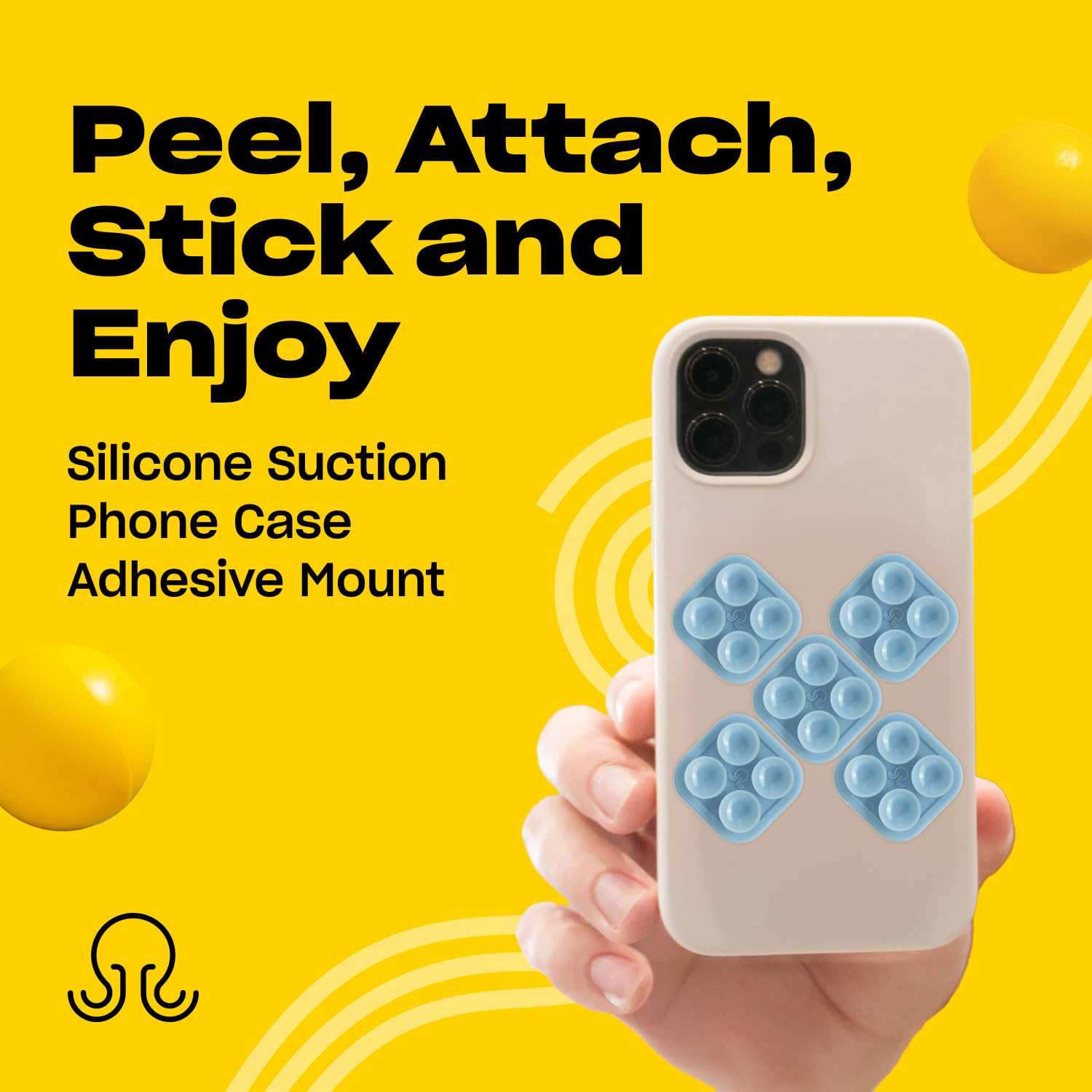 OCTOBUDDY Mini Silicone Suction Phone Case Adhesive Mount - Hands-Free Strong Grip Holder for iPhone & Android - Durable Selfie & Video Stick - Perfect for Car Dashboard, Bathroom Mirror, Kitchen Counter - 6x1x1 Inch Baby Blue