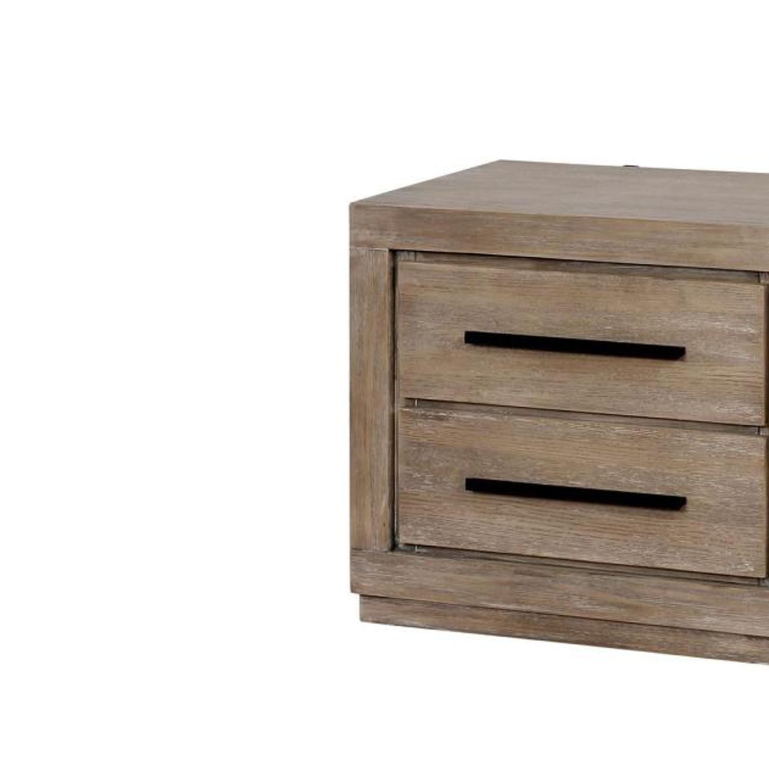 Benjara Brown Two-Drawer Transitional Style Wooden Nightstand with Bar Handles - Bedroom Side Table for Bed, Living Room, or Guest Room
