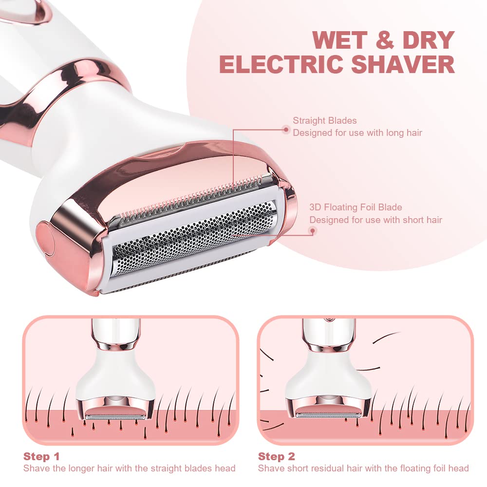 ACWOO 4-in-1 Electric Razor for Women - Painless Bikini Trimmer, Facial Hair Remover, Nose & Underarm Shaver with USB Charging | Perfect for Travel, Gym & Sensitive Skin Care