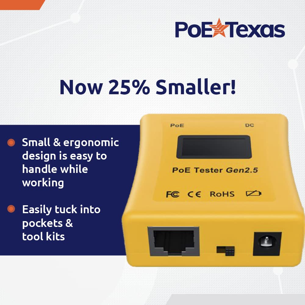 POE Tester GEN2 - Inline Power Over Ethernet Voltage & Current Meter | Network Cable Testing Tool for IP Cameras, VoIP Phones & Wireless Access Points