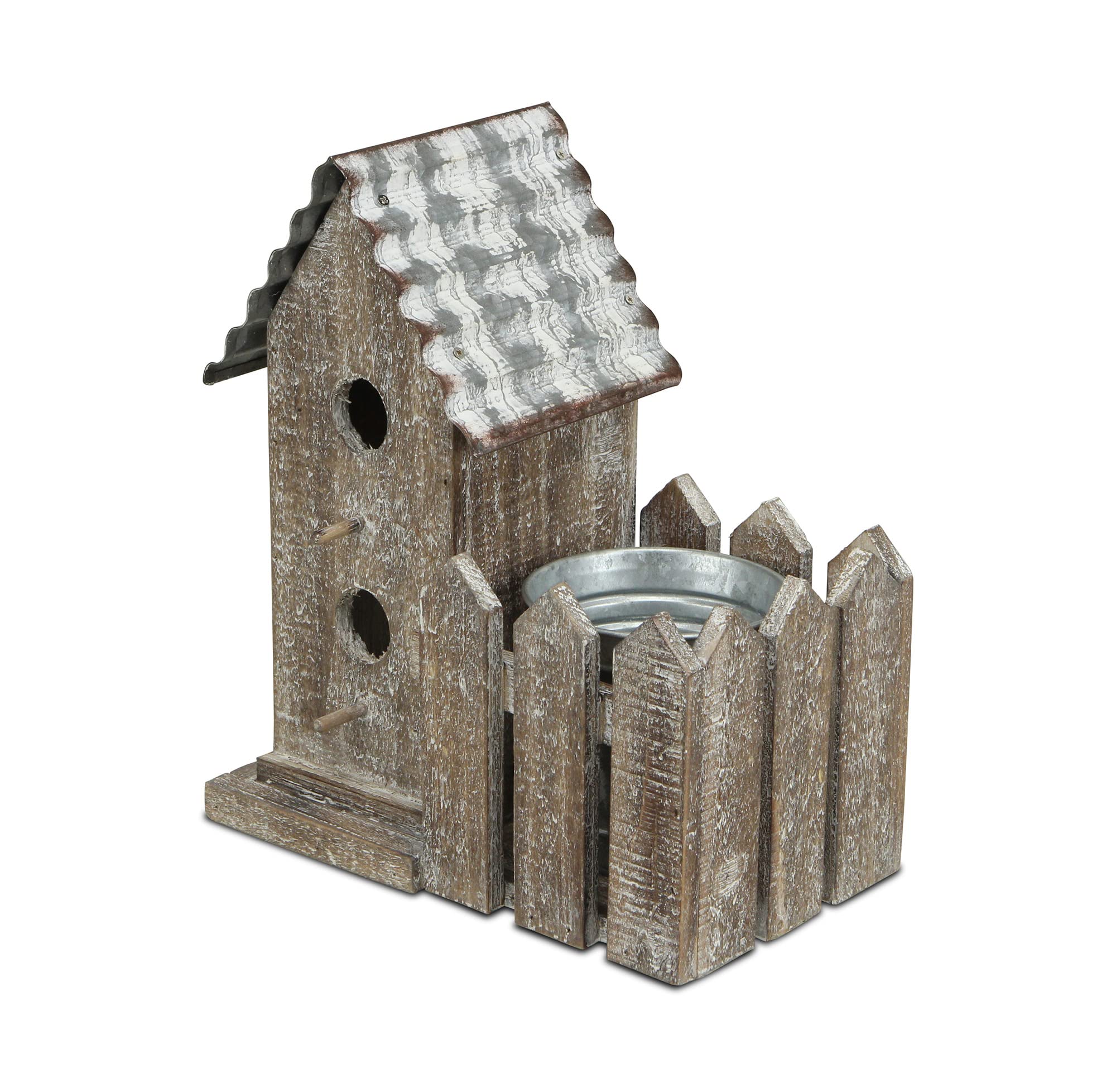 Cheung's 2-Story Metal Bird House with Galvanized Pot - Outdoor Garden Decoration for Backyard, Patio & Lawn - Brown Rustic Birdhouse for Wild Birds