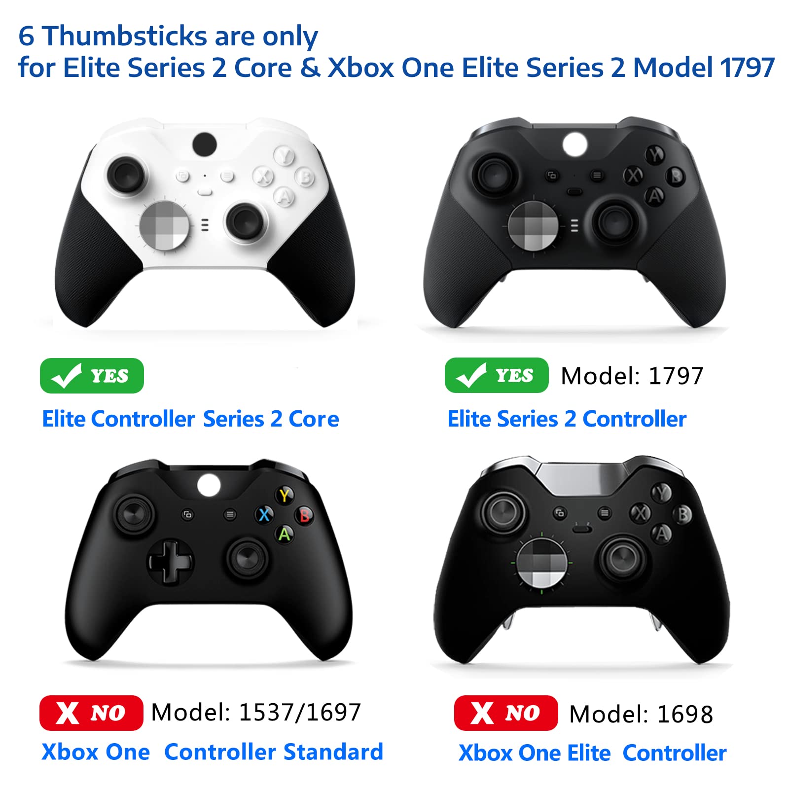 EASEGMER Elite Series 2 Replacement Thumbsticks - 6 in 1 Metal Joystick Set for Xbox One Elite Series 2 Controller & Core (Pale) - Premium Gaming Accessories for Enhanced Control & Precision in FPS, Racing & Action Games