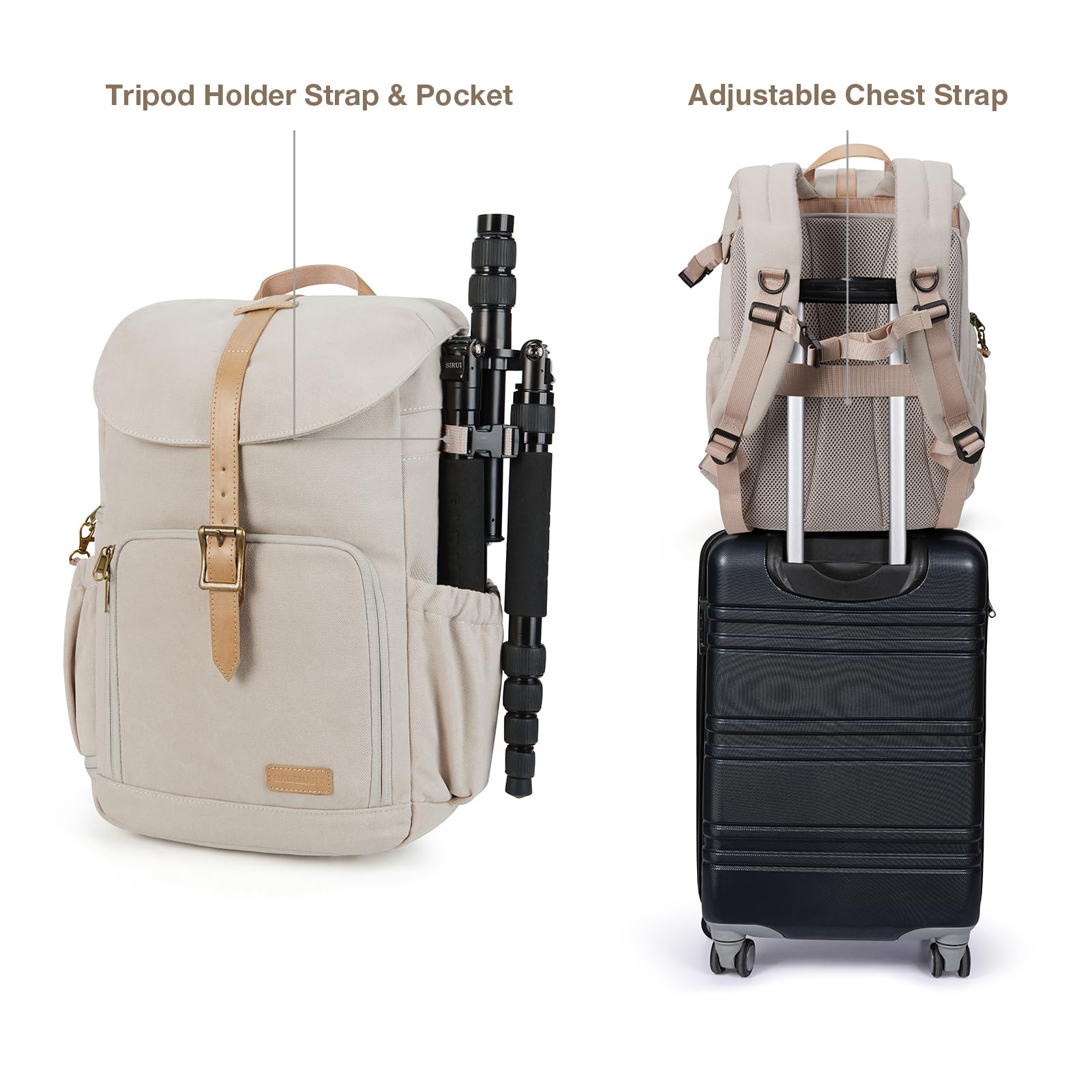 BAGSMART Waterproof Anti-Theft DSLR Camera Backpack for Photographers - 15 Inch Laptop Compartment & Tripod Holder - Ivory White - Perfect for Travel, Hiking, and Professional Photography