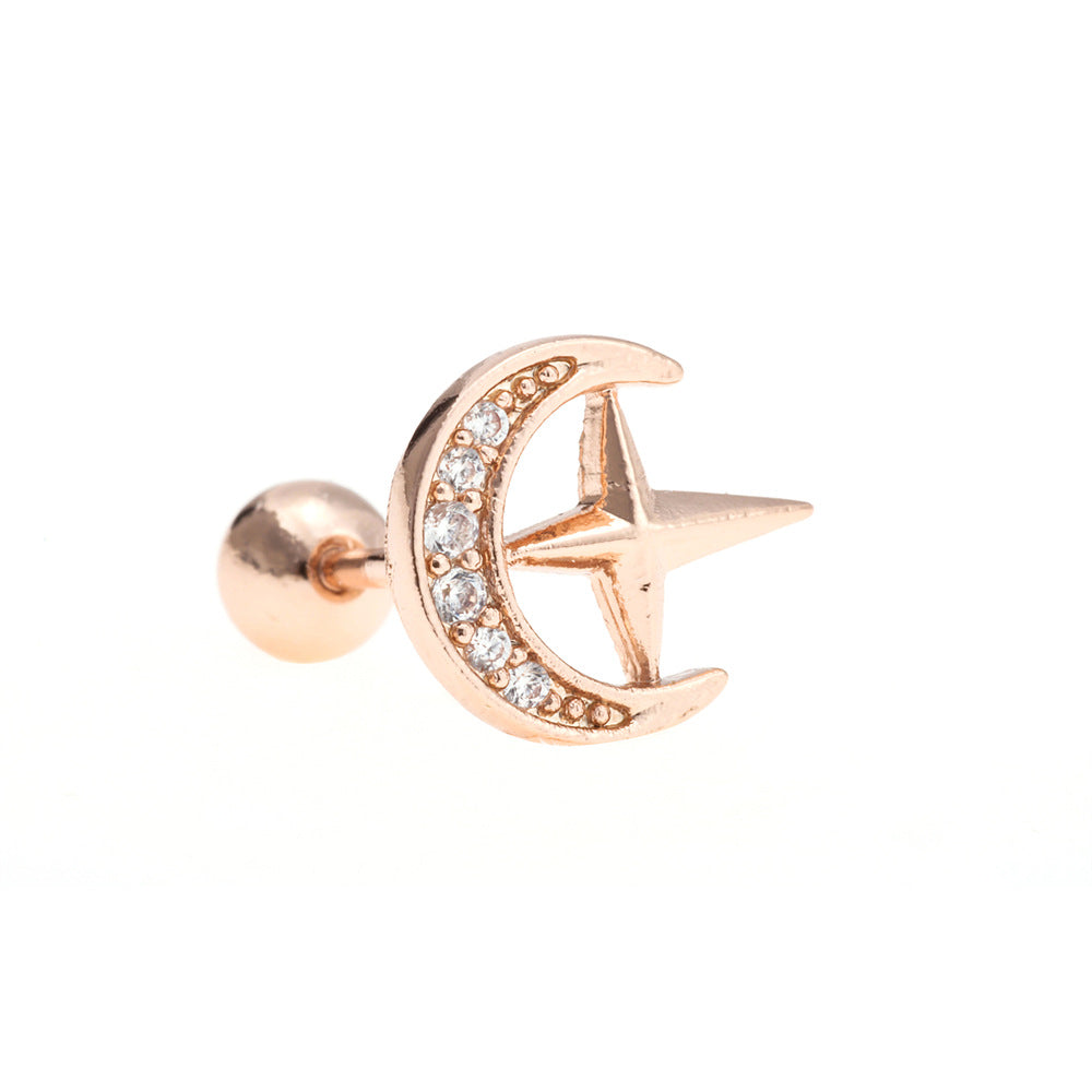 20G Cartilage Moon Star Stud Earrings for Tragus, Daith, Conch Piercing - Hypoallergenic Surgical Steel Body Jewelry | Perfect for Everyday Wear, Parties & Gifts
