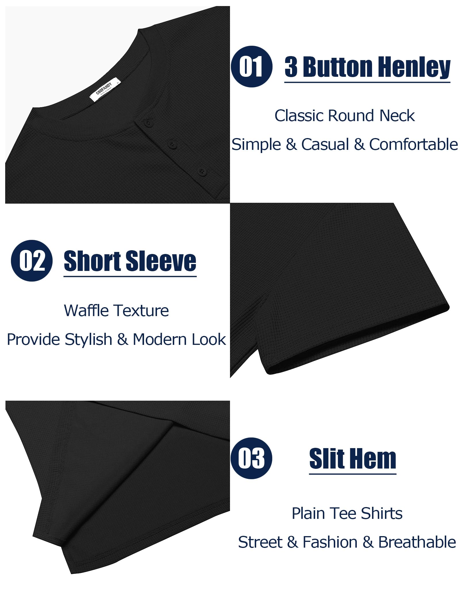 COOFANDY Men's Waffle Henley Short Sleeve Textured T-Shirt - Casual Button Up Tee Shirt | Heavyweight Summer Henley Top for Outdoor Activities & Date Nights