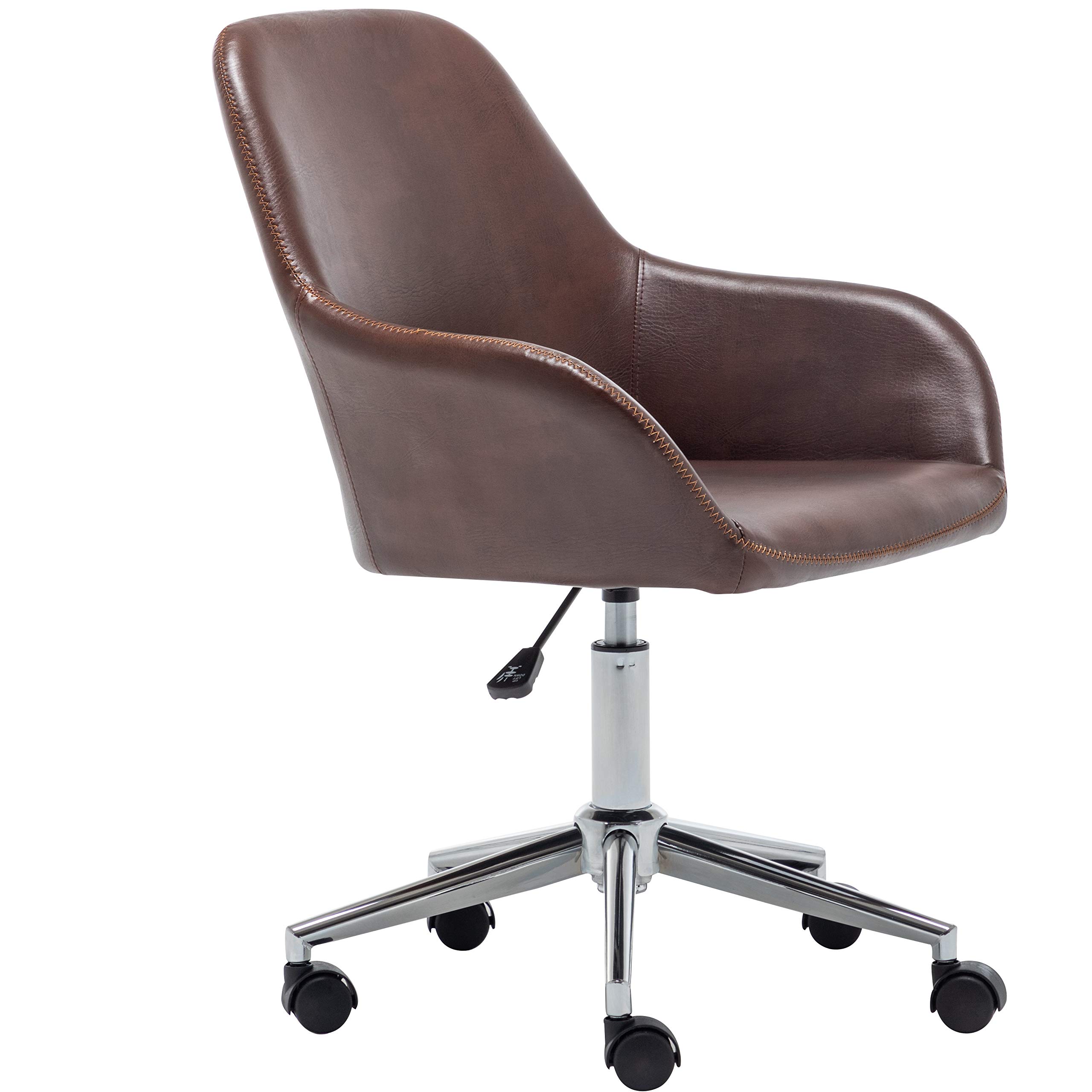 BTEXPERT Mid Back Office Chair - Adjustable Height, Swivel & Rolling Wheels - Faux Leather Desk Chair for Home & Office - White & Brown (5176) - Perfect for Workstations, Gaming & Study Spaces