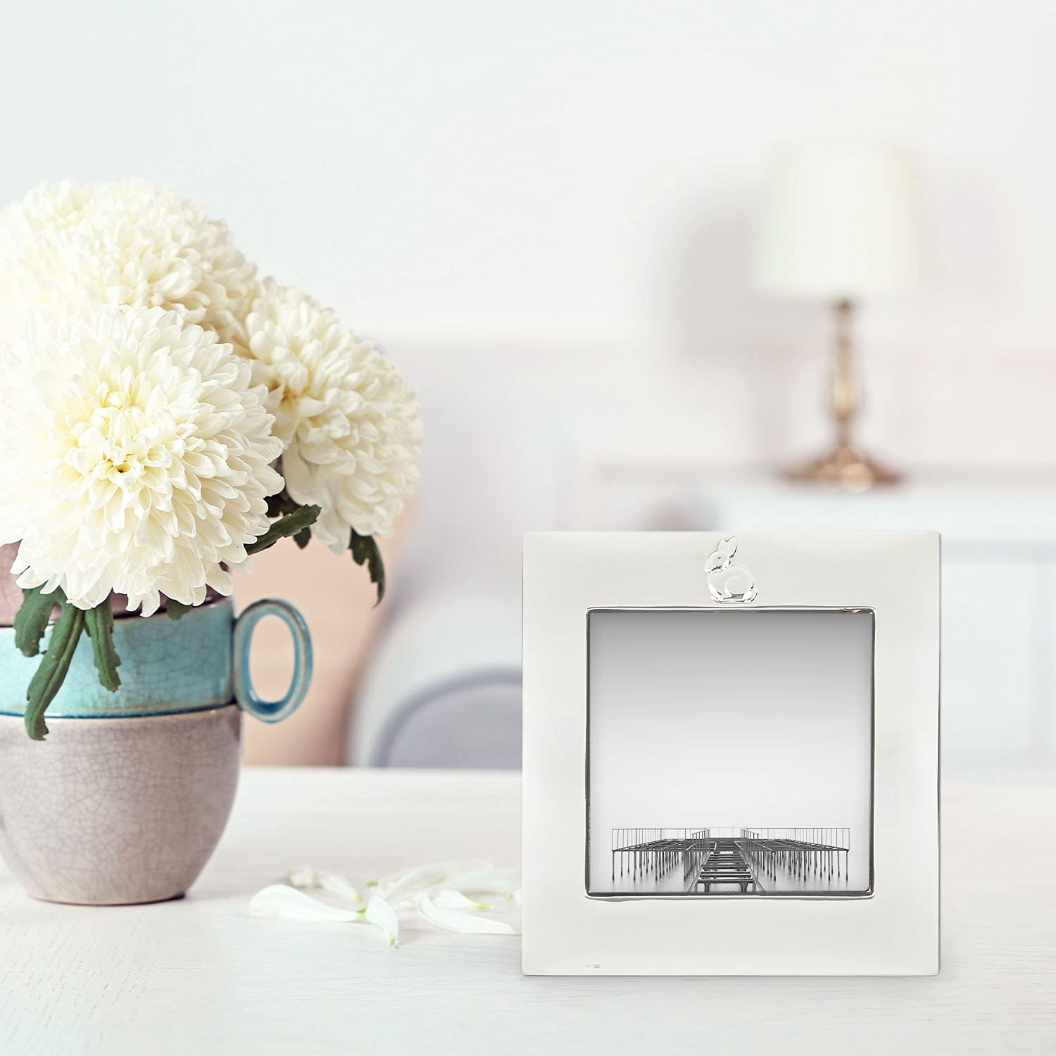 TIZO 4x4 Silver Bunny Baby Picture Frame - Premium 925 Sterling Silver Photo Frame for Newborns, Christening Gifts & Nursery Decor - Perfect for Baby Showers, First Birthday Presents & Family Keepsakes