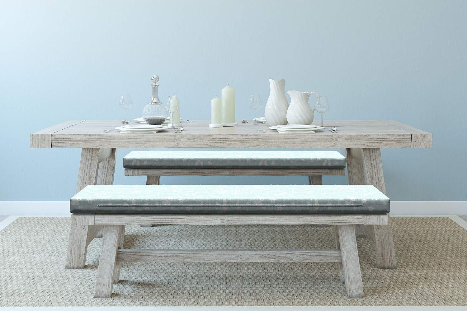 Ambesonne 2-Piece Aqua Bench Cushion Set - Beach Theme with Shells, Starfish & Flip Flops Design - 45
