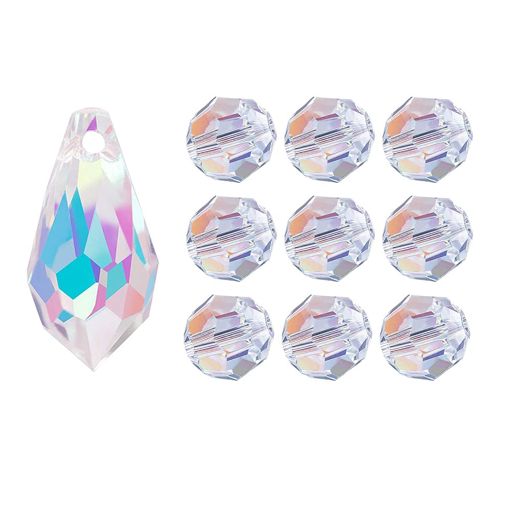 72pcs 7x14mm Top Drilled AB Crystal Teardrop Beads & 80pcs 8mm Vertical Hole AB Crystal Round Beads for Jewelry Making - DIY Bracelets, Necklaces, Earrings, Craft Projects