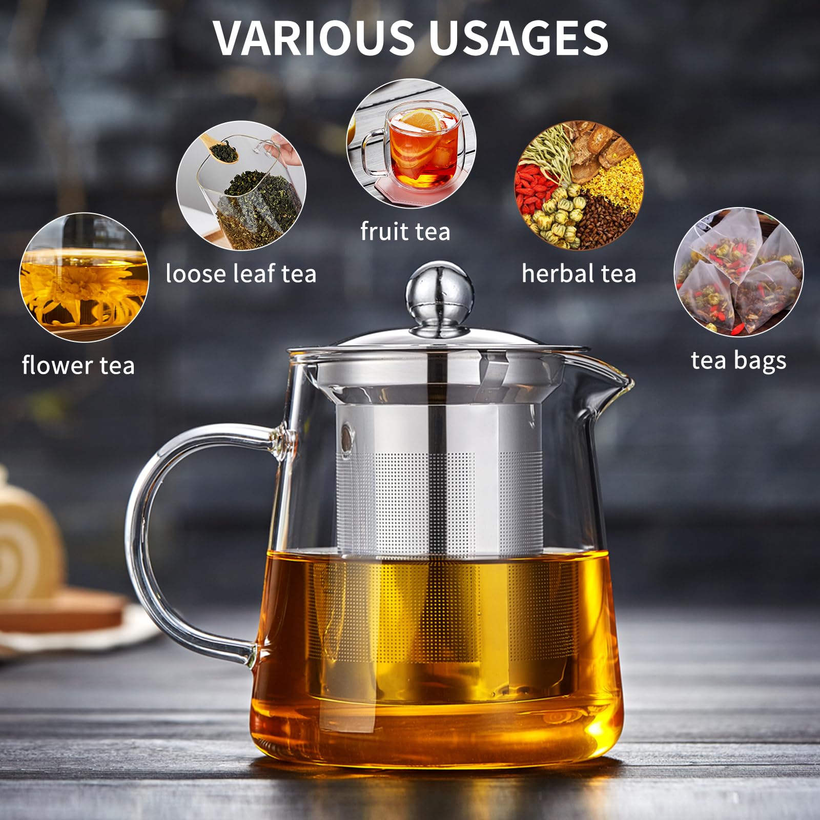 Premium Borosilicate Glass Tea Pot with Detachable Stainless Steel Infuser - 32oz/950ml Clear Teapot for Loose Leaf Tea, Blooming Tea & Tea Bags - Perfect for Home, Office & Tea Ceremonies