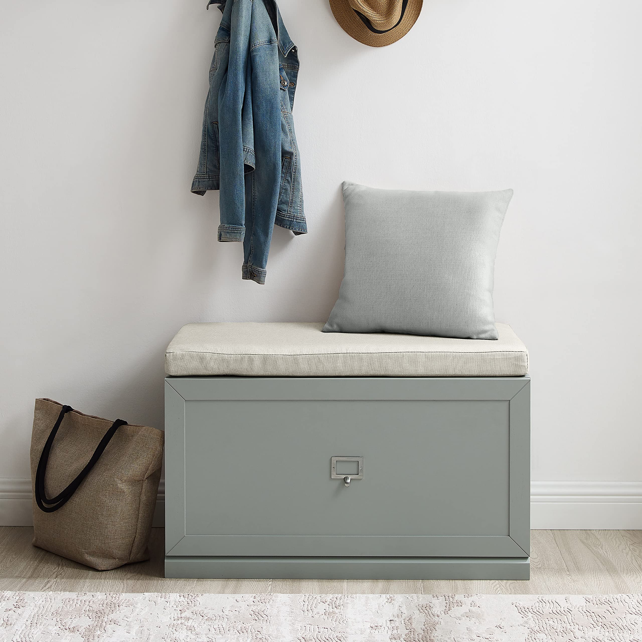 Crosley Harper Entryway Storage Bench with Shoe Rack & Organizer Drawer - Gray Wooden Hallway Bench for Entryway, Mudroom & Bedroom Organization